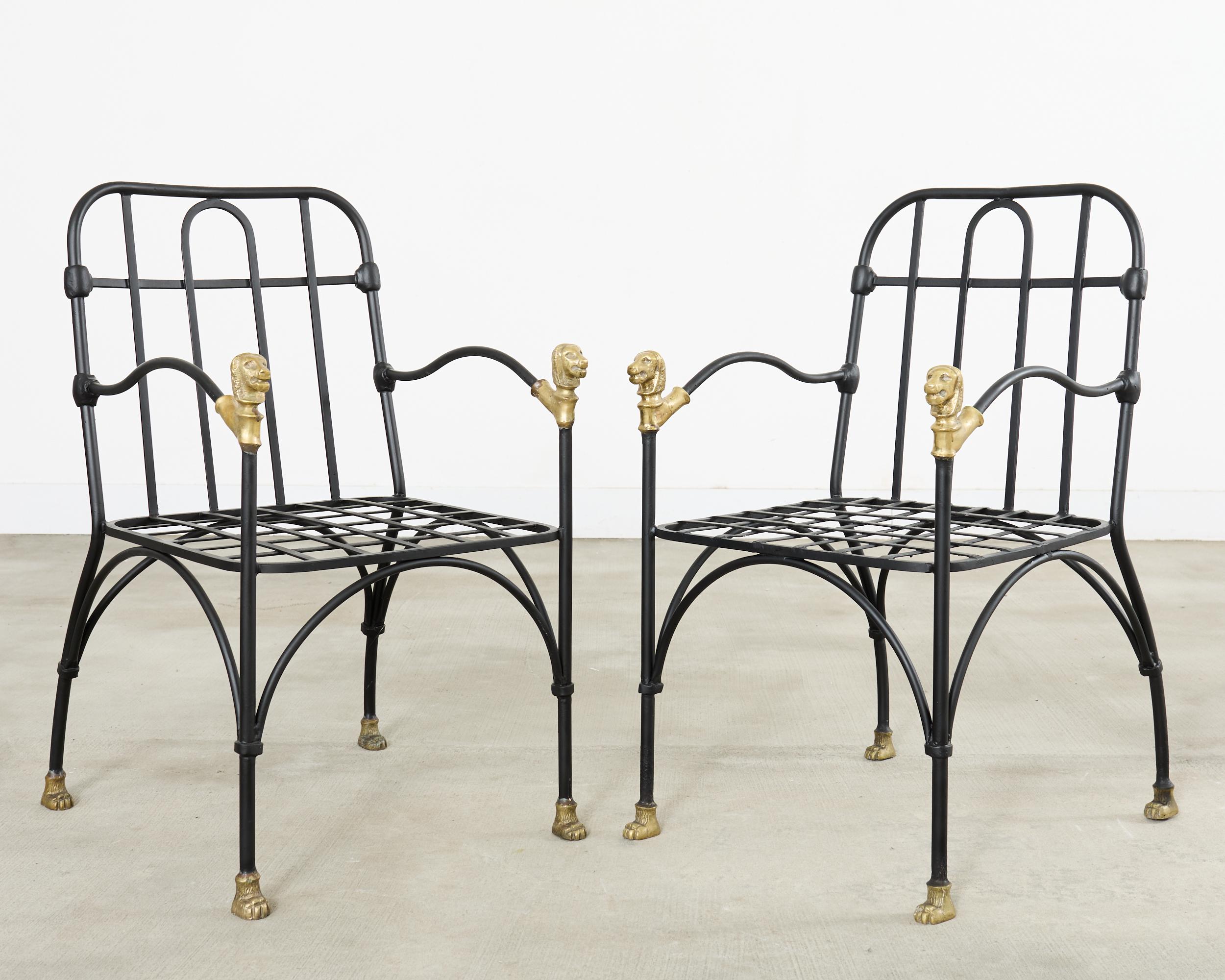 Set Four Bronze Lions Head Garden Chairs After Giacometti For Sale 2