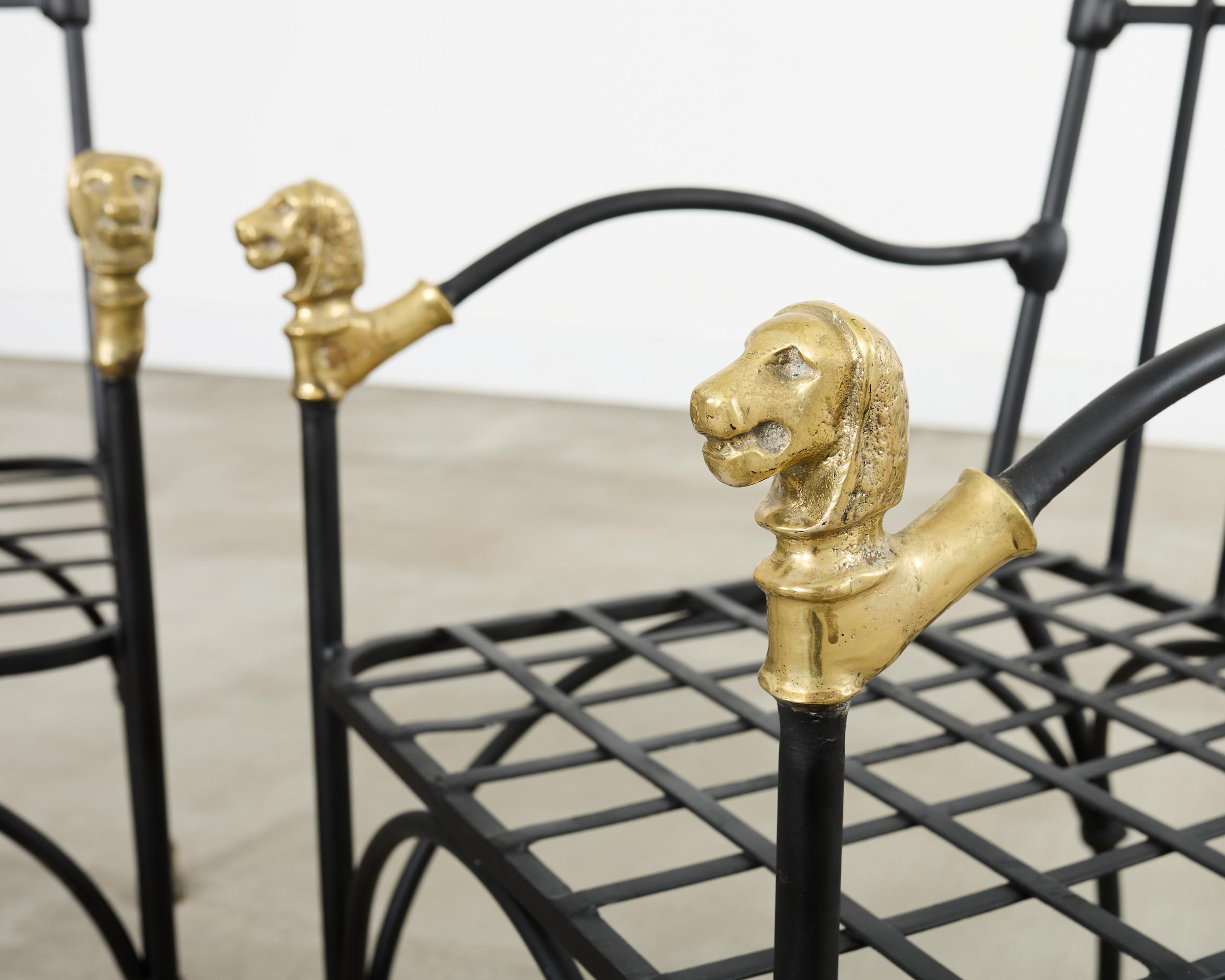 Set Four Bronze Lions Head Garden Chairs After Giacometti For Sale 3