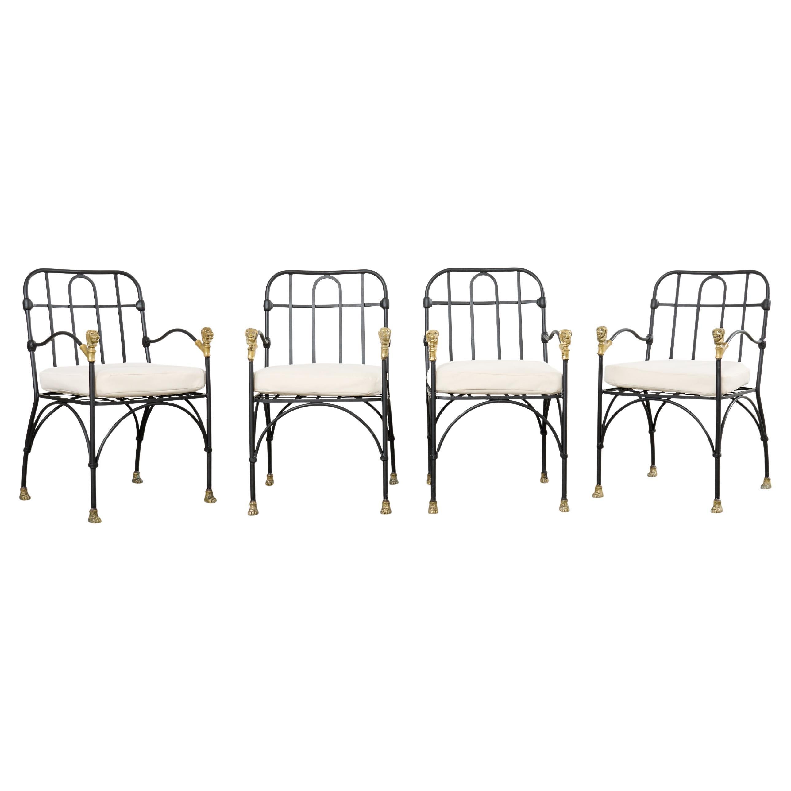 Set Four Bronze Lions Head Garden Chairs After Giacometti For Sale