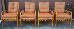 Set Four Brown Jordan Rattan, Leather and Upholstered Armchairs