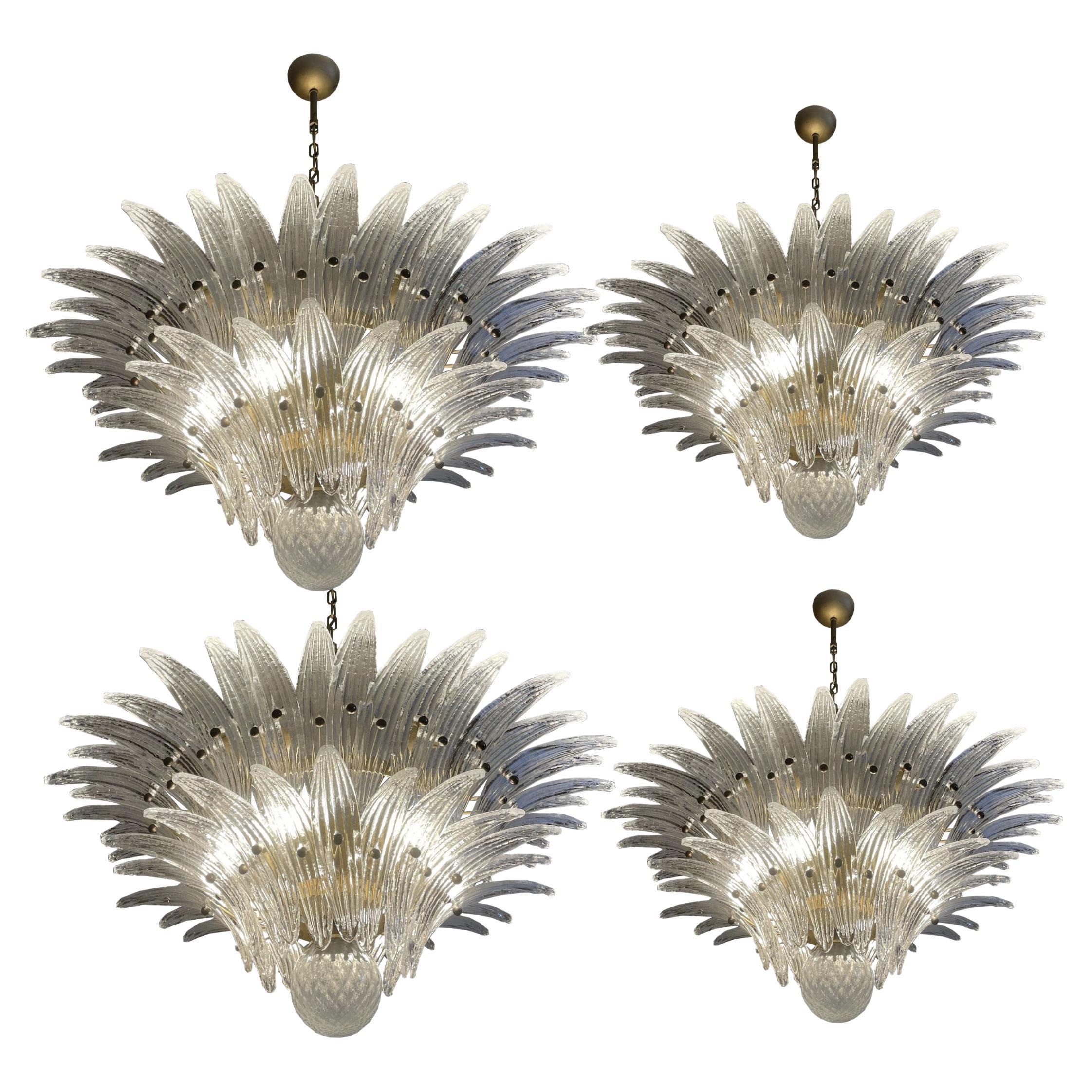 Set Four Charming Midcentury Italian Leaves Chandeliers, Murano For Sale