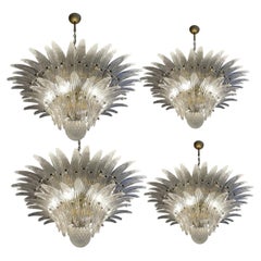 Vintage Set Four Charming Midcentury Italian Leaves Chandeliers, Murano