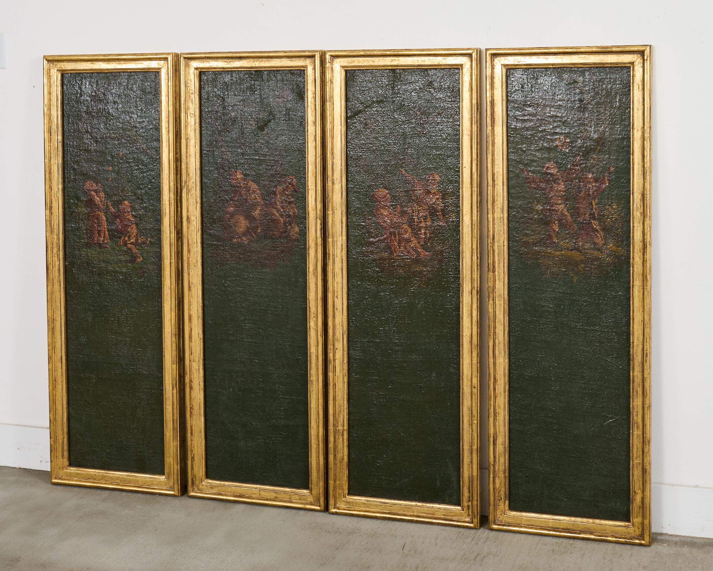 Set aus vier gerahmten, bemalten Paneelen im Chinoiserie-Revival-Stil (Handgefertigt) im Angebot