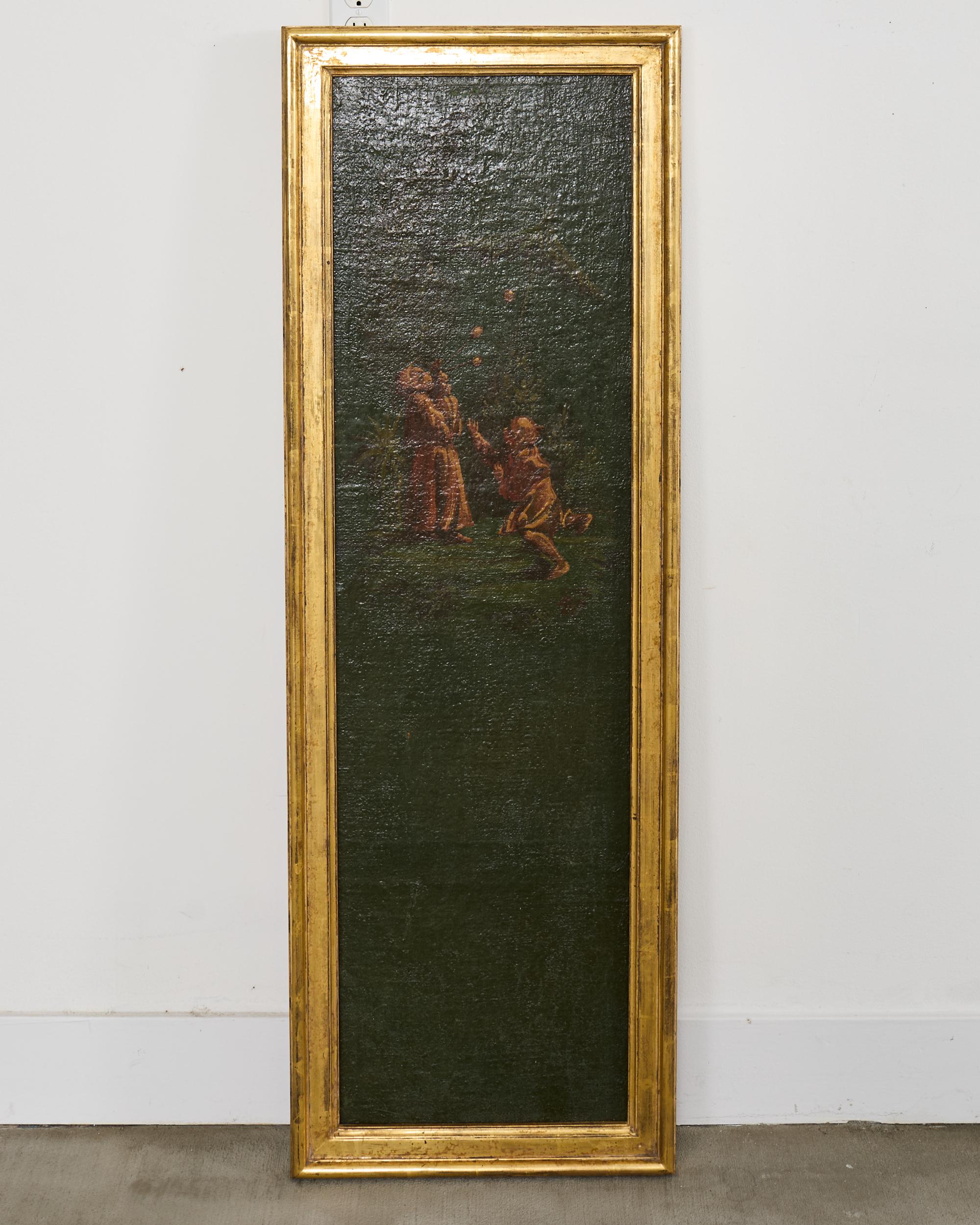 Set aus vier gerahmten, bemalten Paneelen im Chinoiserie-Revival-Stil (20. Jahrhundert) im Angebot