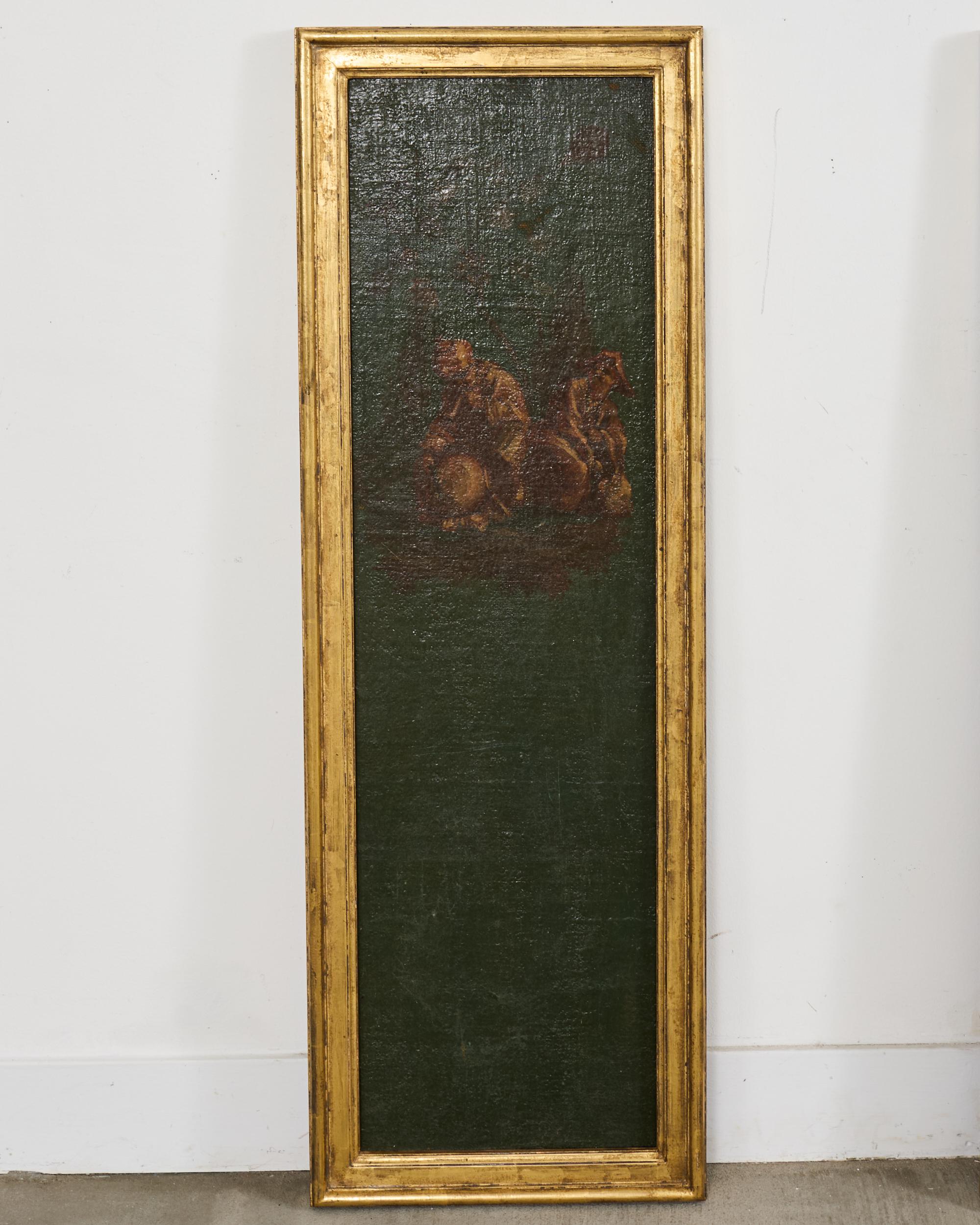 Set aus vier gerahmten, bemalten Paneelen im Chinoiserie-Revival-Stil (Blattgold) im Angebot