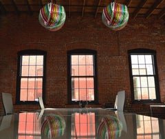 Set Four Curvati Rainbow Ceiling Light, Multicolored Triedri, 24 Murano Glasses
