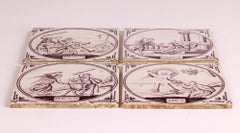 Set Four Dutch Manganese Biblical Pottery Tiles, 18th Century