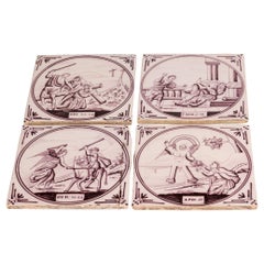 Set Four Dutch Manganese Biblical Pottery Tiles, 18th Century