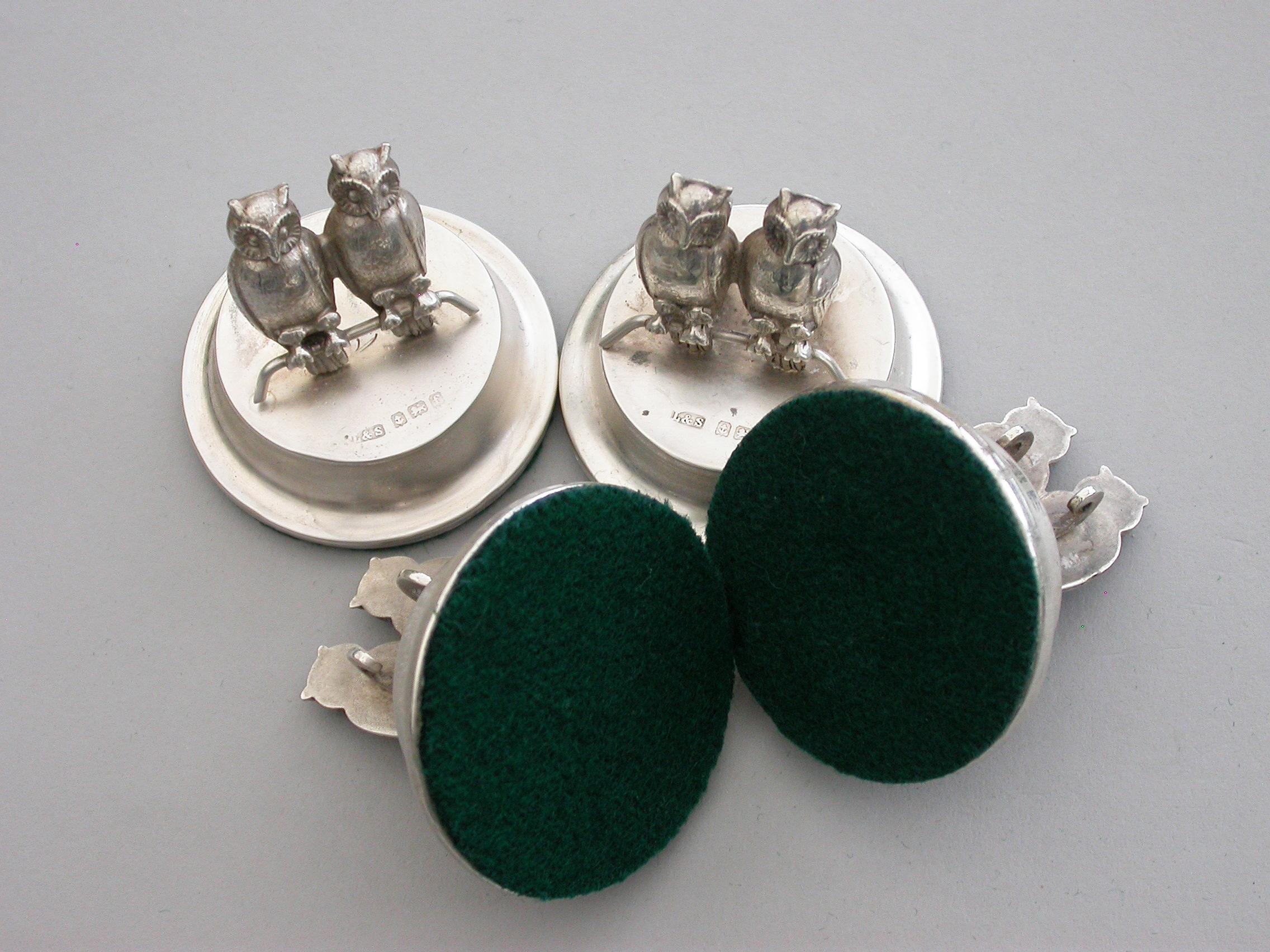 Set Four Edwardian Silver Owls Menu Holders, by Levi & Salaman 1906-1907 For Sale 6