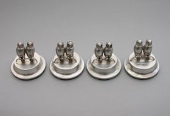 Set Four Edwardian Silver Owls Menu Holders, by Levi & Salaman 1906-1907
