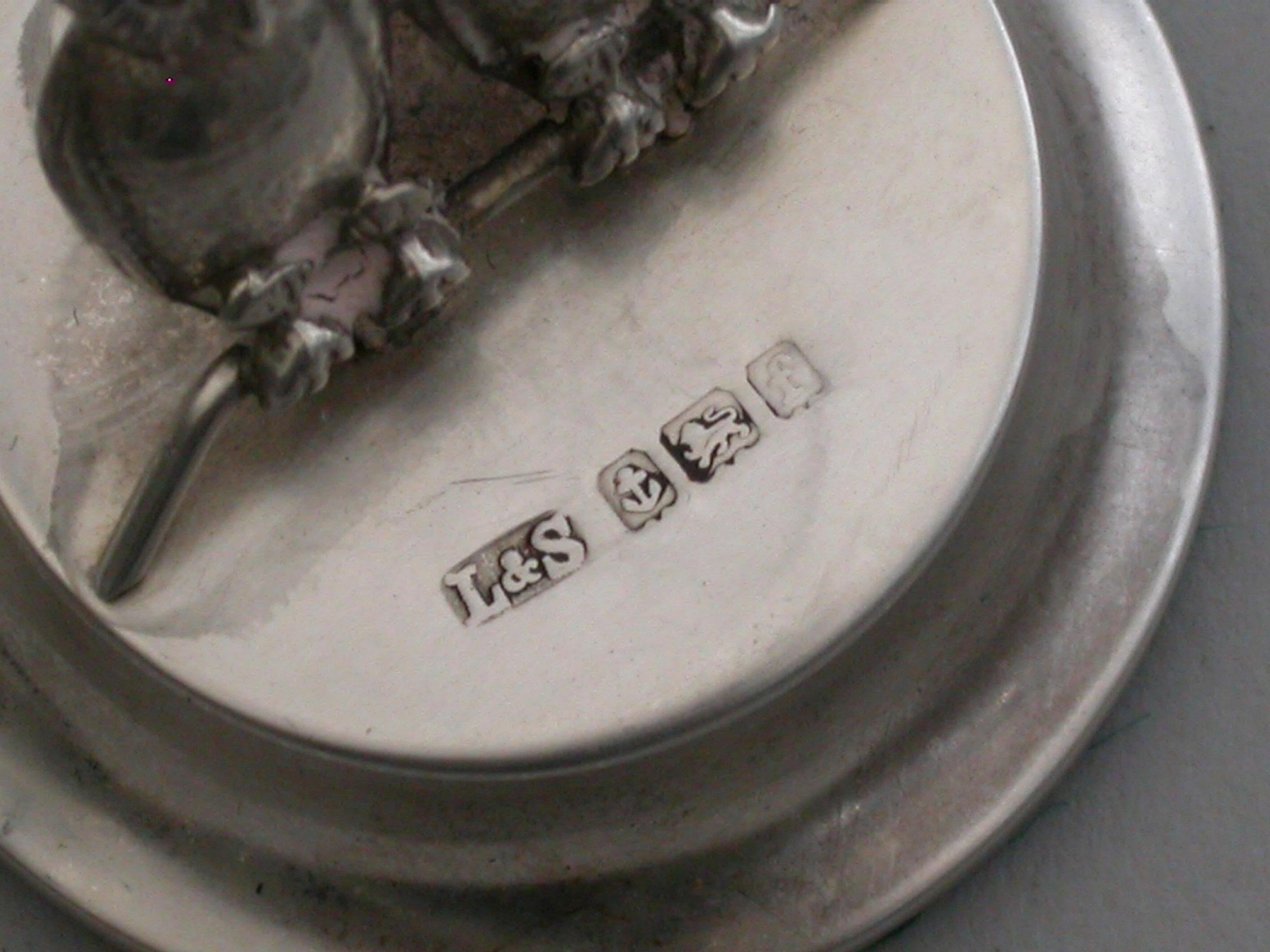 Set Four Edwardian Silver Owls Menu Holders, by Levi & Salaman 1906-1907 For Sale 4