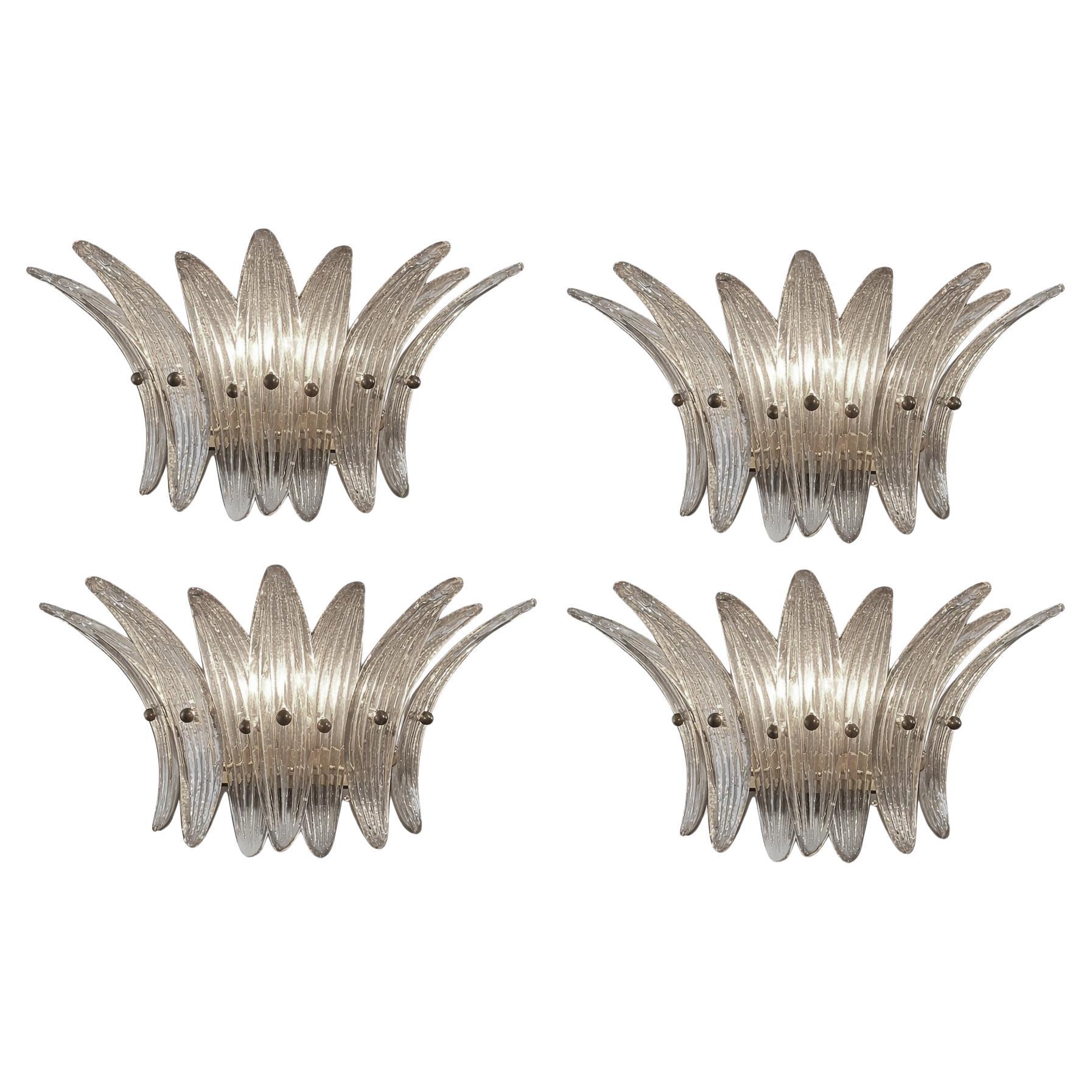 Set Four Elegant  Vintage Palmette wall Lights - smoked glasses