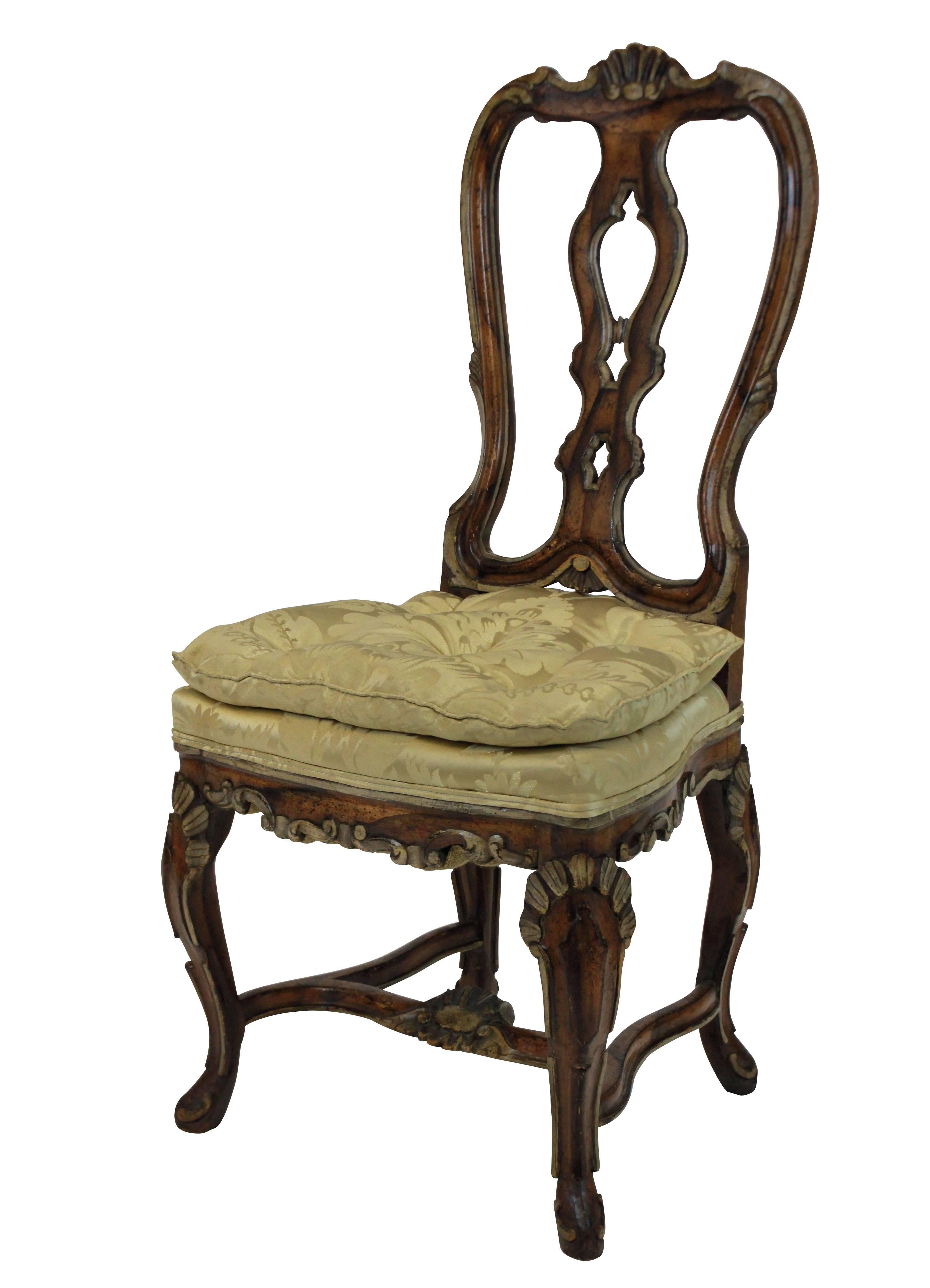 Mid-18th Century Set of Four Fine George II Faux Walnut and Gilded Dining Chairs