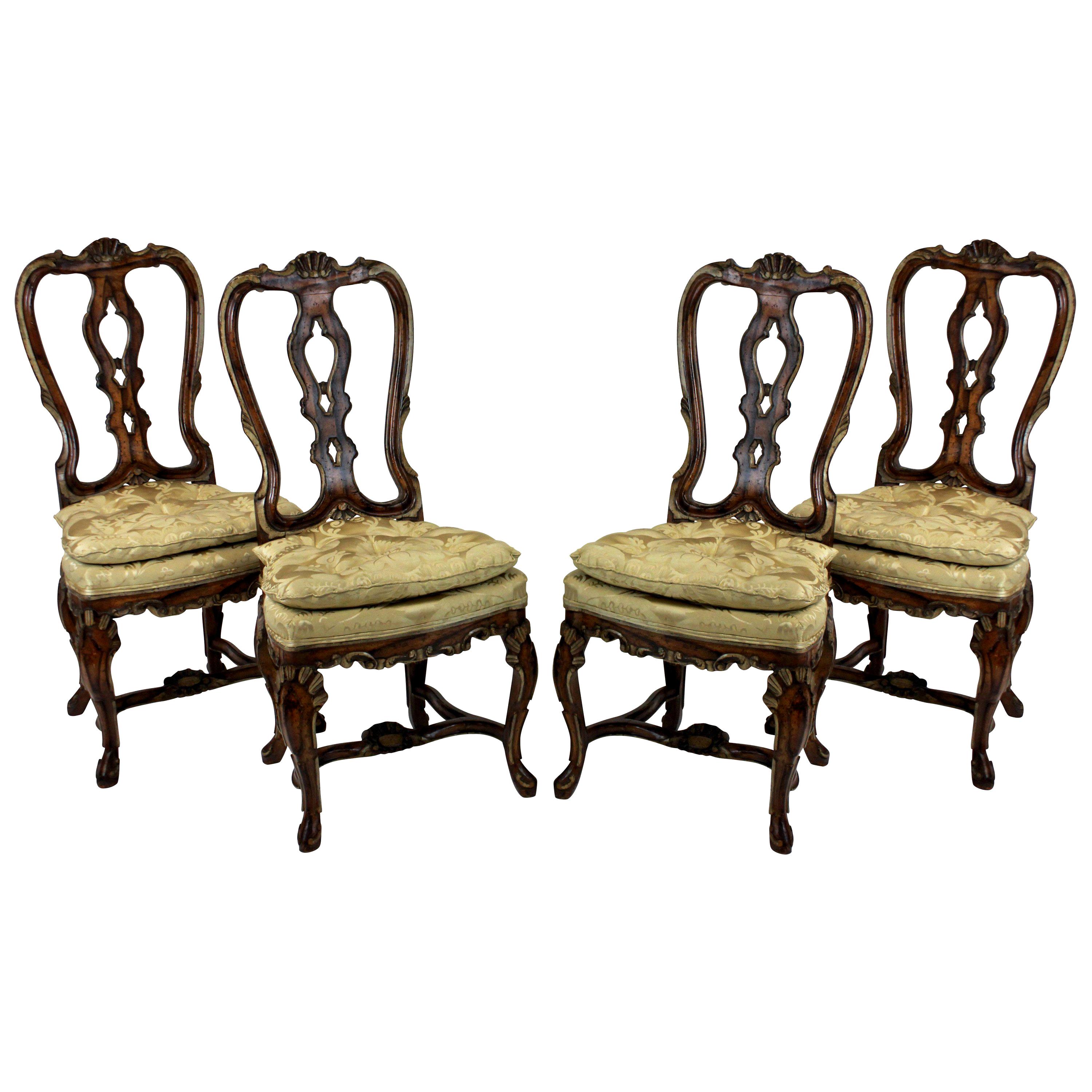 Set Four Fine George II Faux Walnut and Gilded Dining Chairs