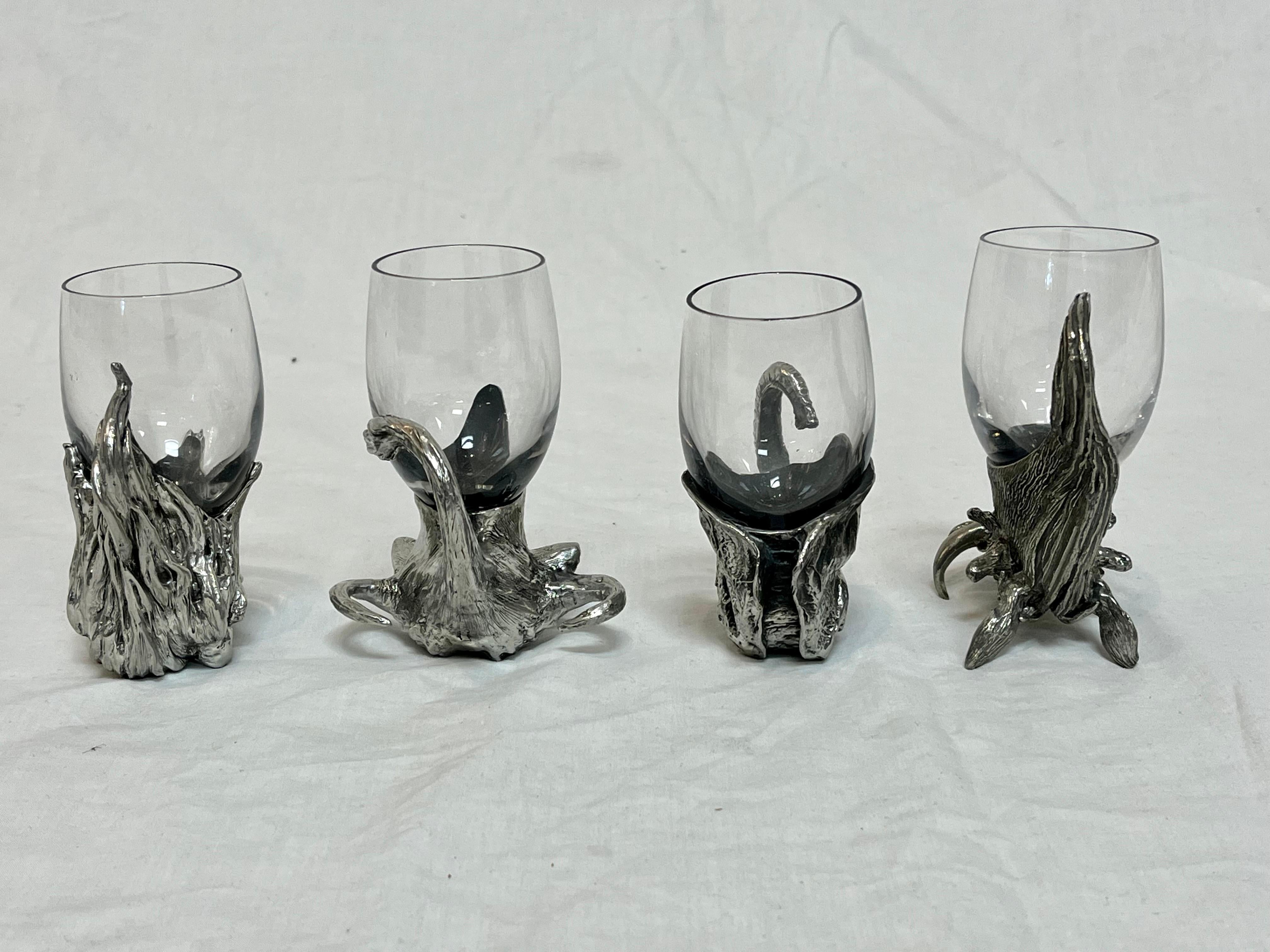 Metal Set Four Frankli Wild Royal Selangor South African Figural Animal Shot Glasses
