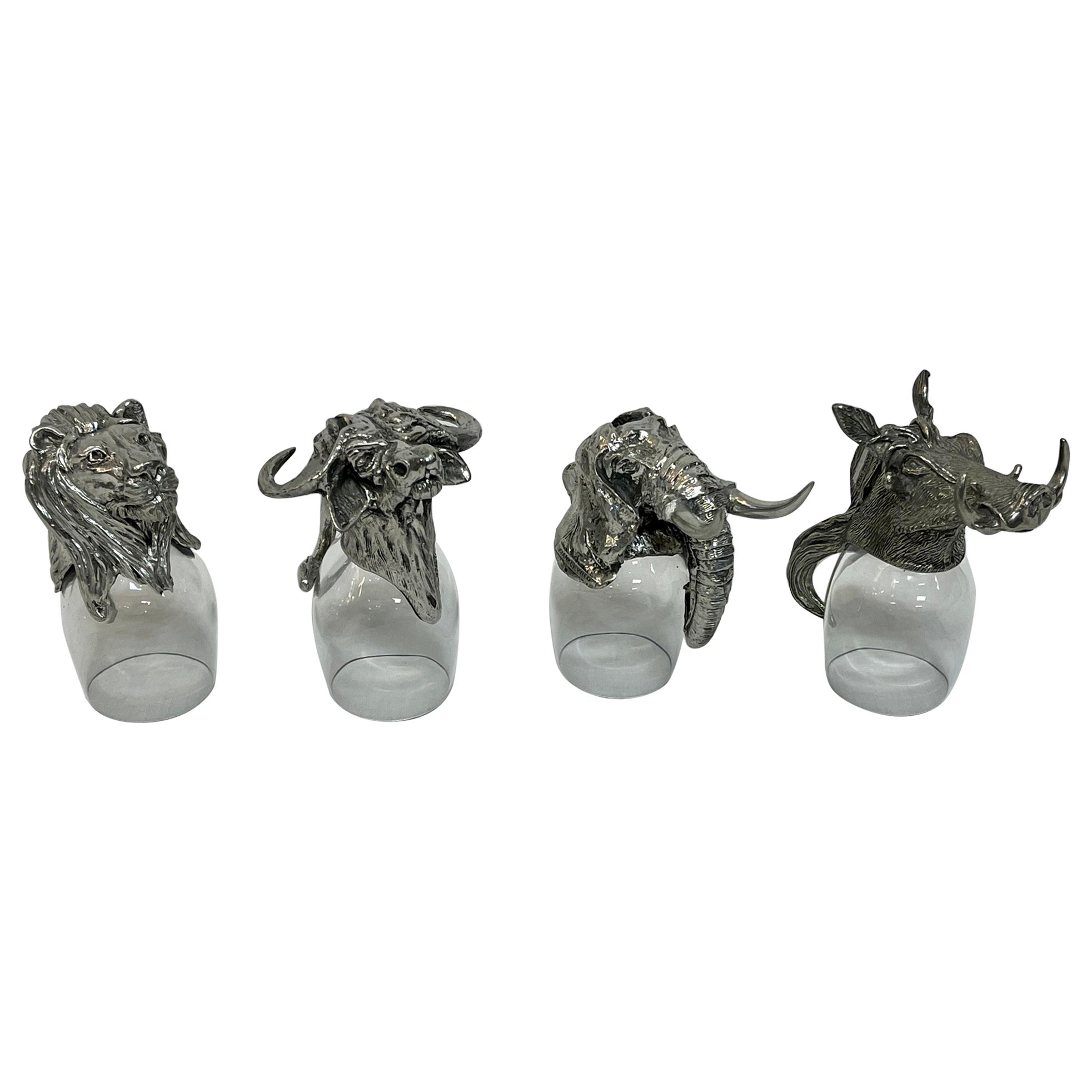 Set Four Frankli Wild Royal Selangor South African Figural Animal Shot Glasses