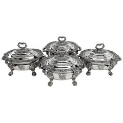 Set Four Georgian Antique Old Sheffield Silver Plate Sauce Tureens, circa 1820