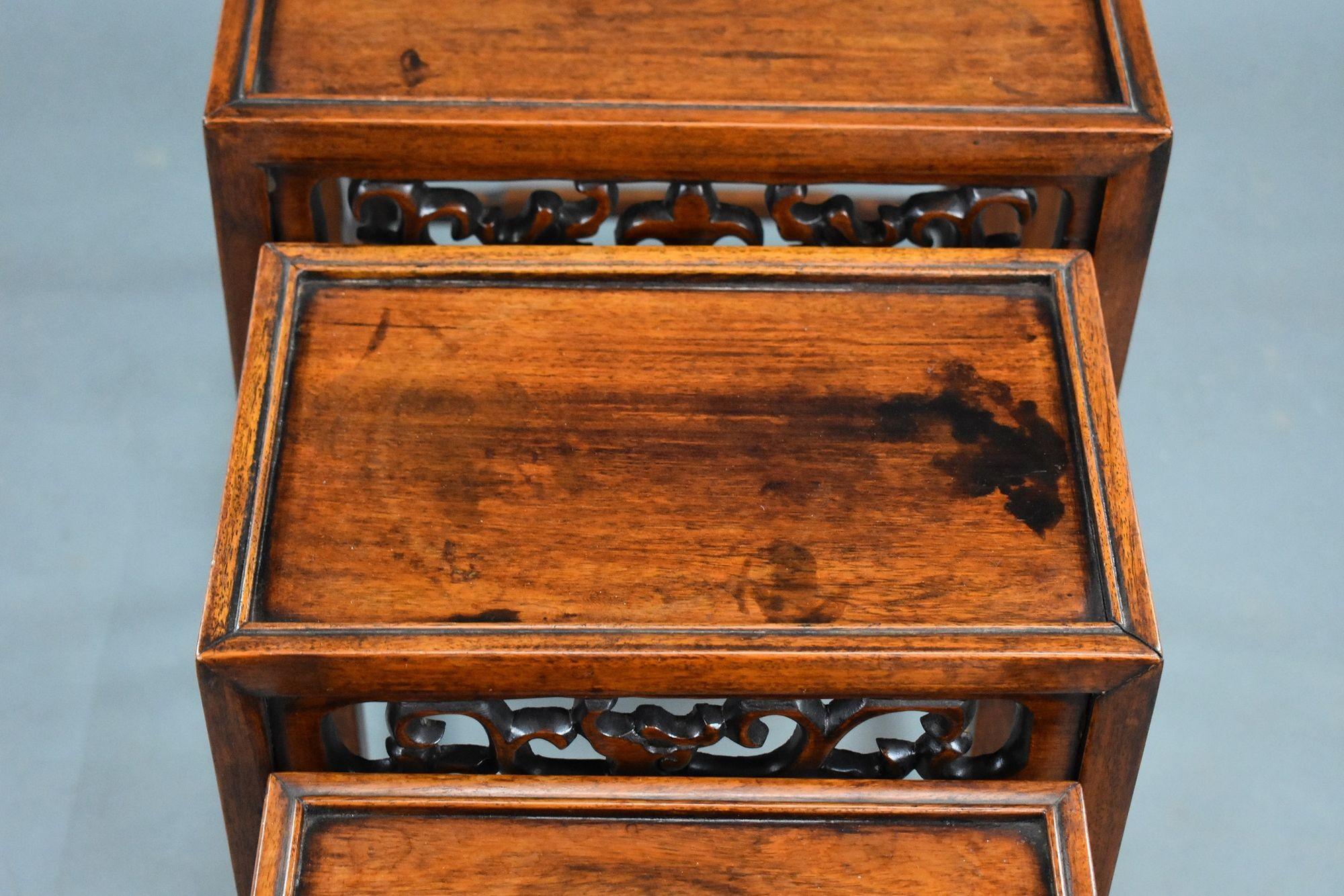Set Four graduated Chinese Hardwood Nest Tables For Sale 9