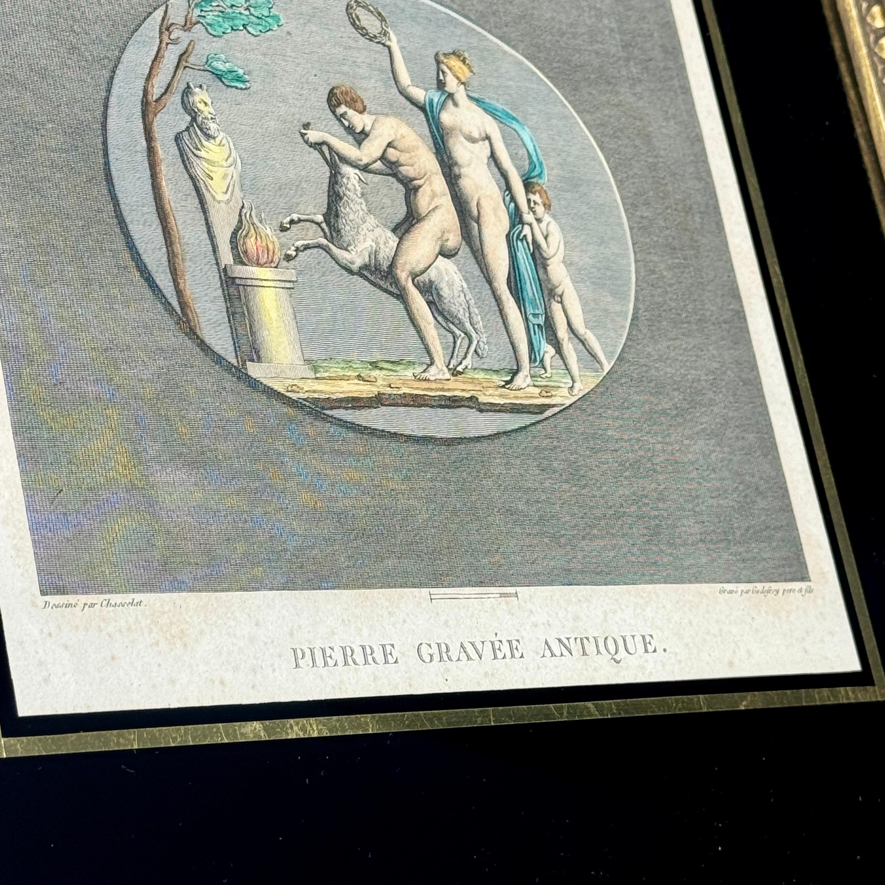 Set Four Hand Colored Pierre Gravees Antiques Engravings For Sale 3