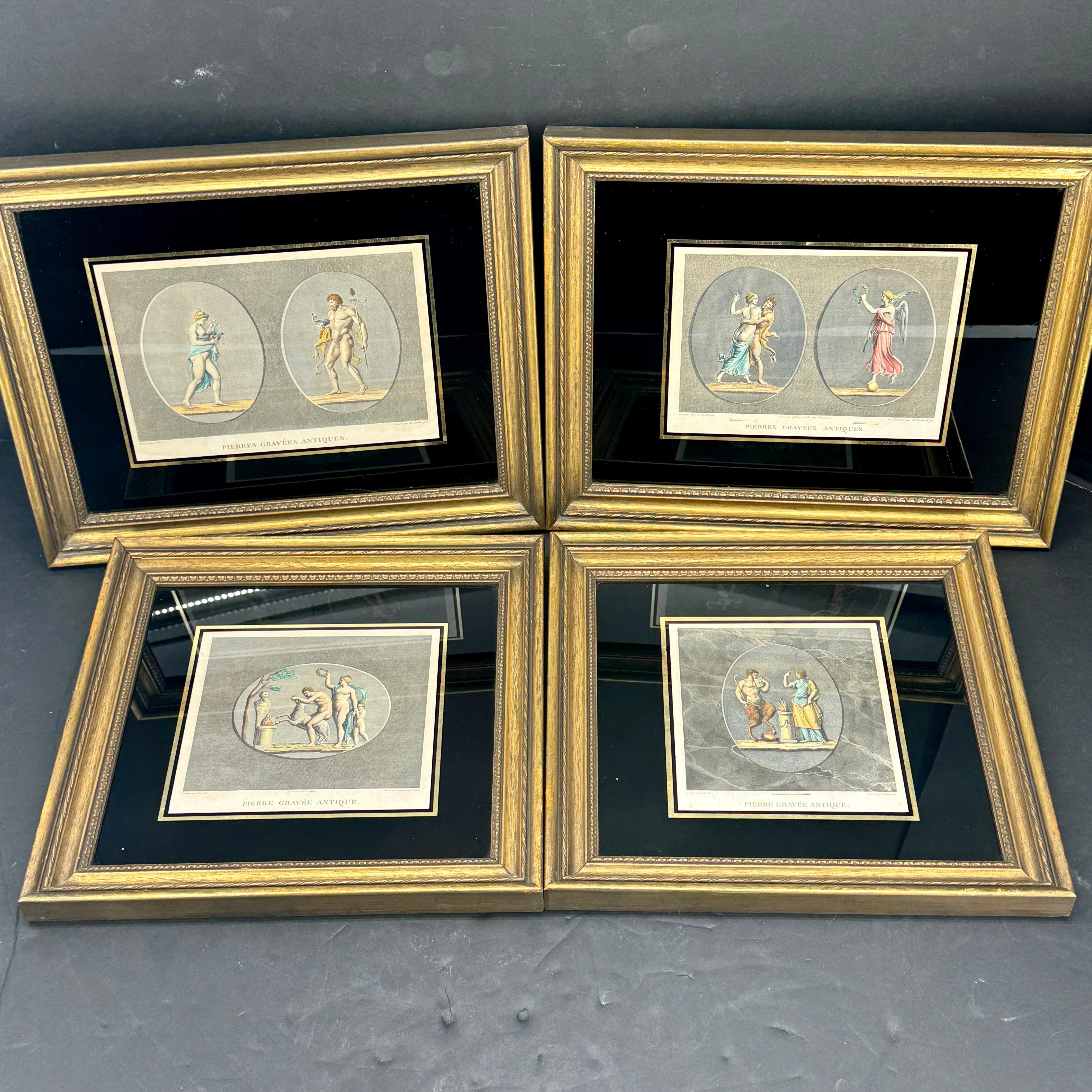 Neoclassical Revival Set Four Hand Colored Pierre Gravees Antiques Engravings For Sale