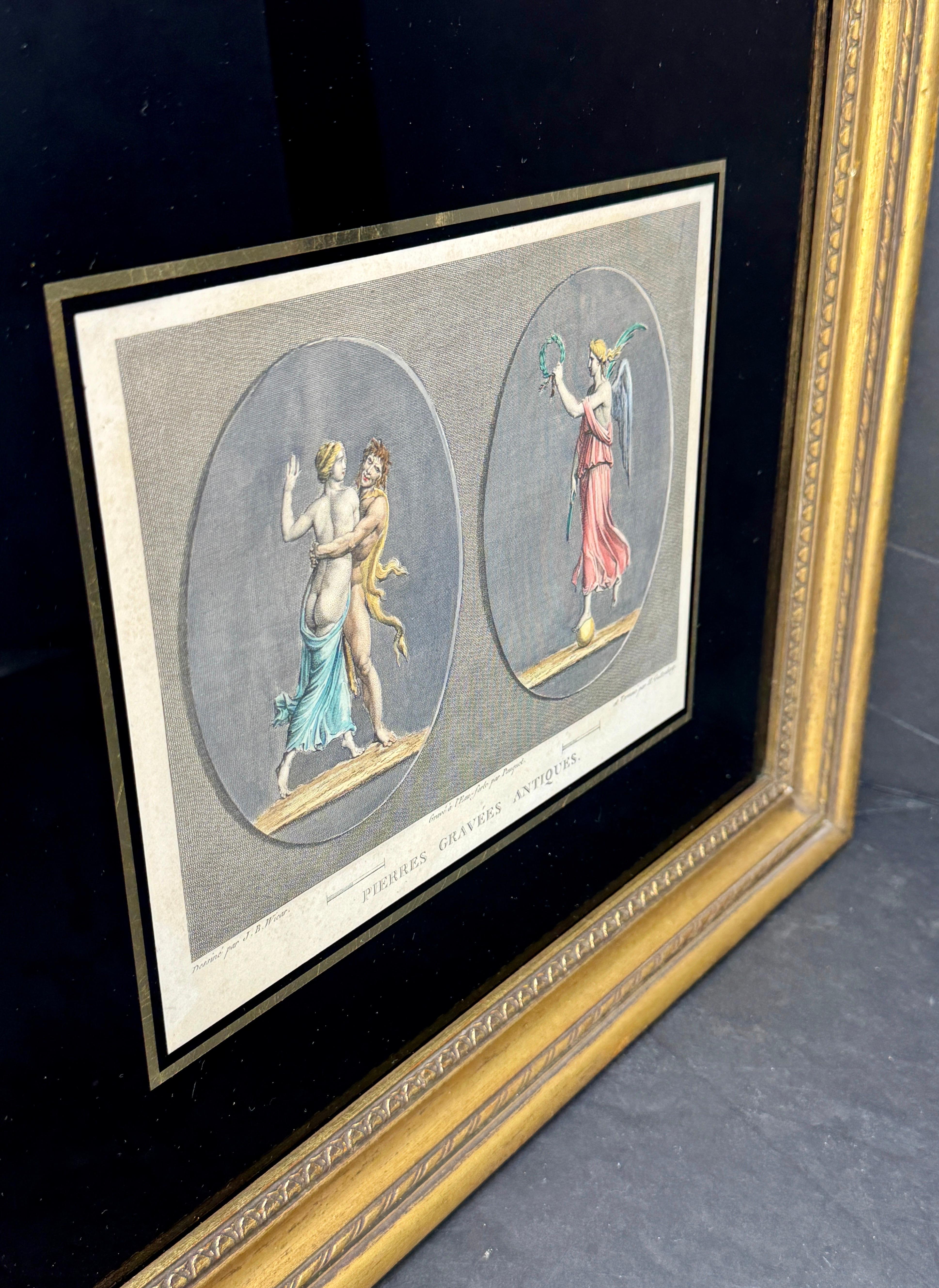European Set Four Hand Colored Pierre Gravees Antiques Engravings For Sale