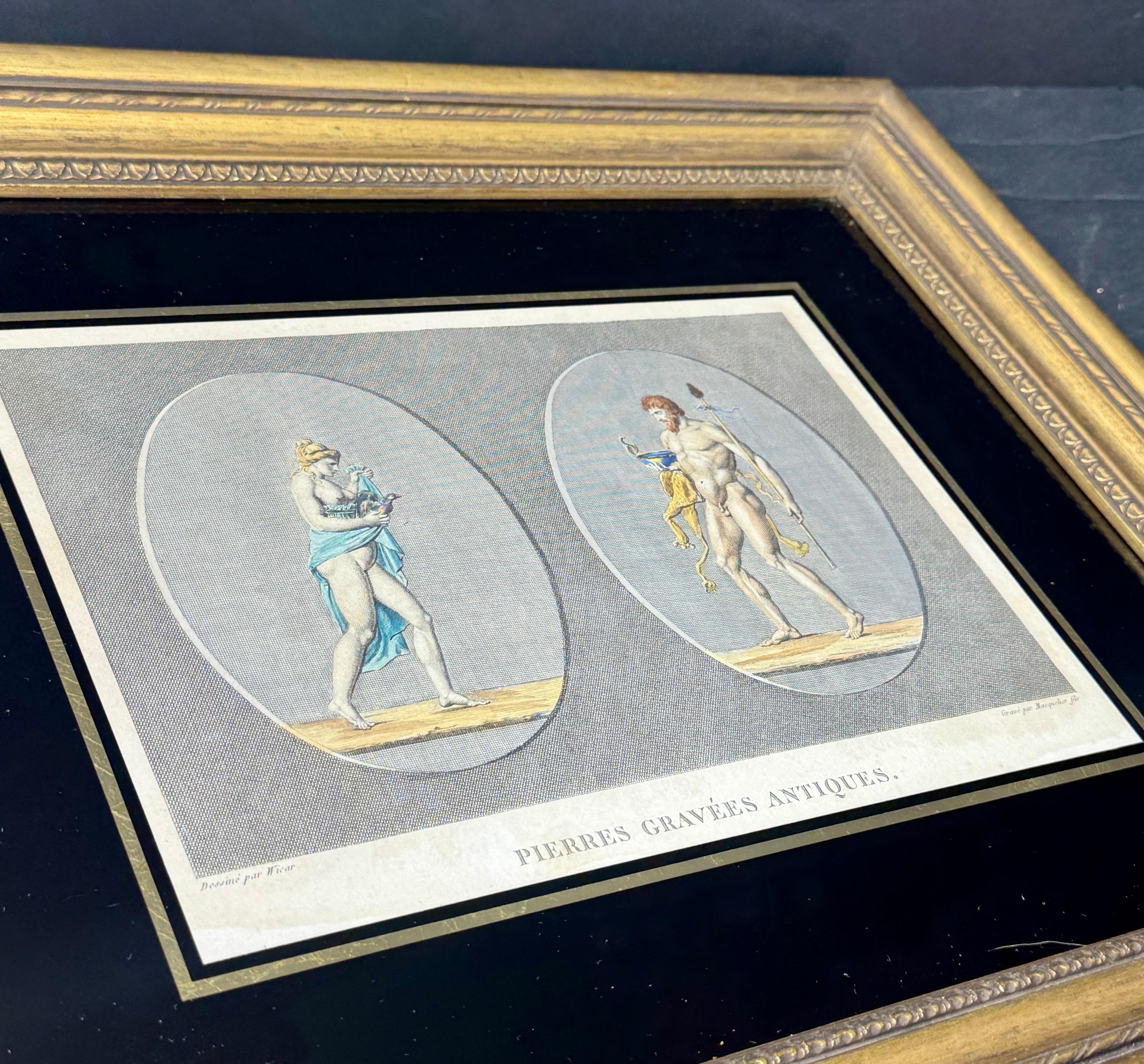 Set Four Hand Colored Pierre Gravees Antiques Engravings In Good Condition For Sale In Haddonfield, NJ