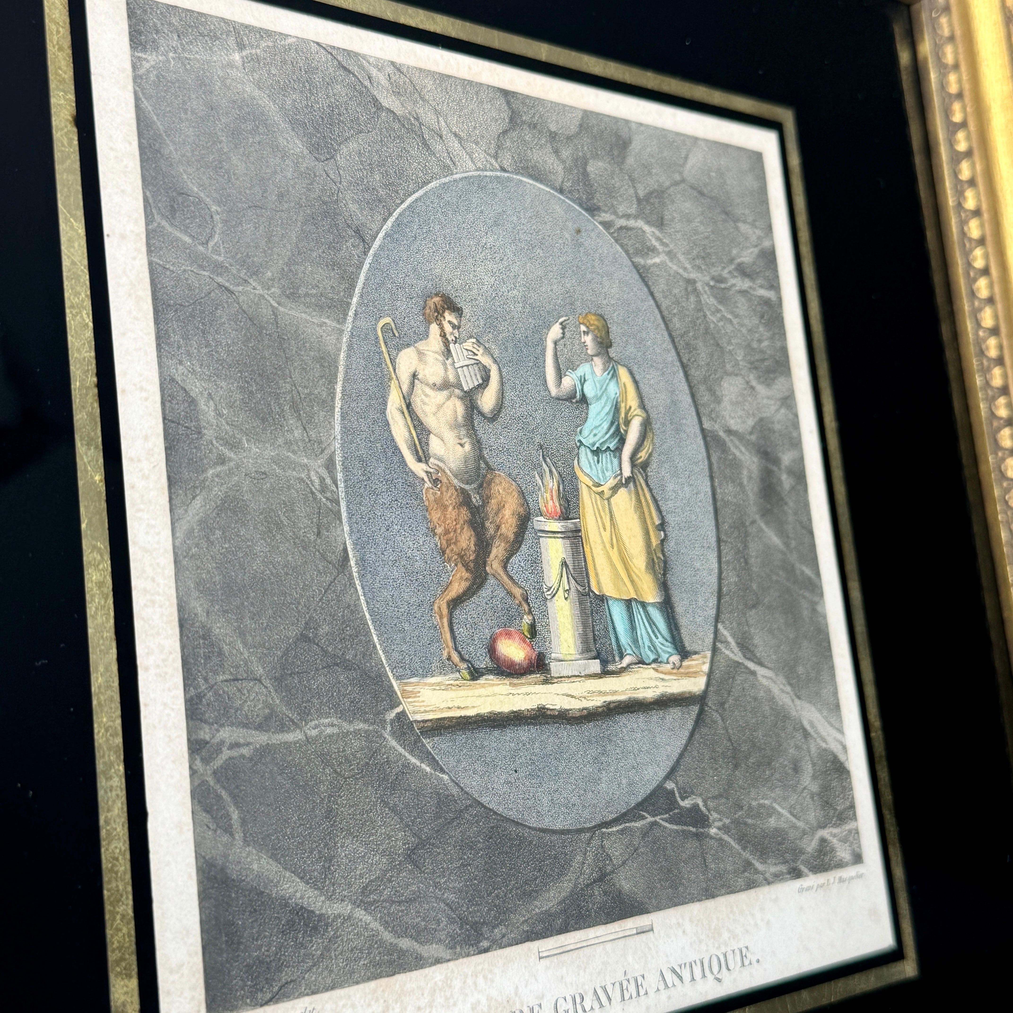 Glass Set Four Hand Colored Pierre Gravees Antiques Engravings For Sale