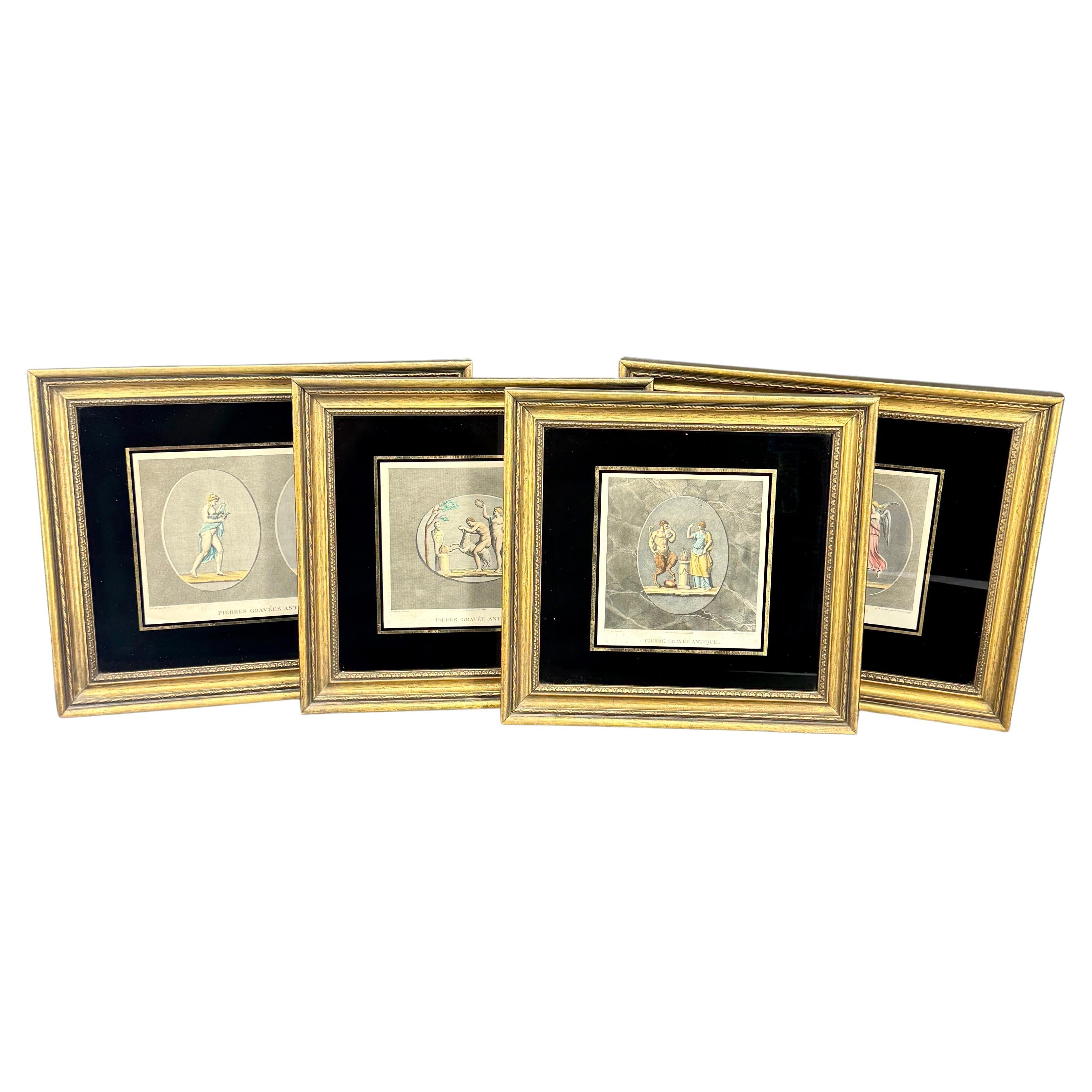 Set Four Hand Colored Pierre Gravees Antiques Engravings For Sale