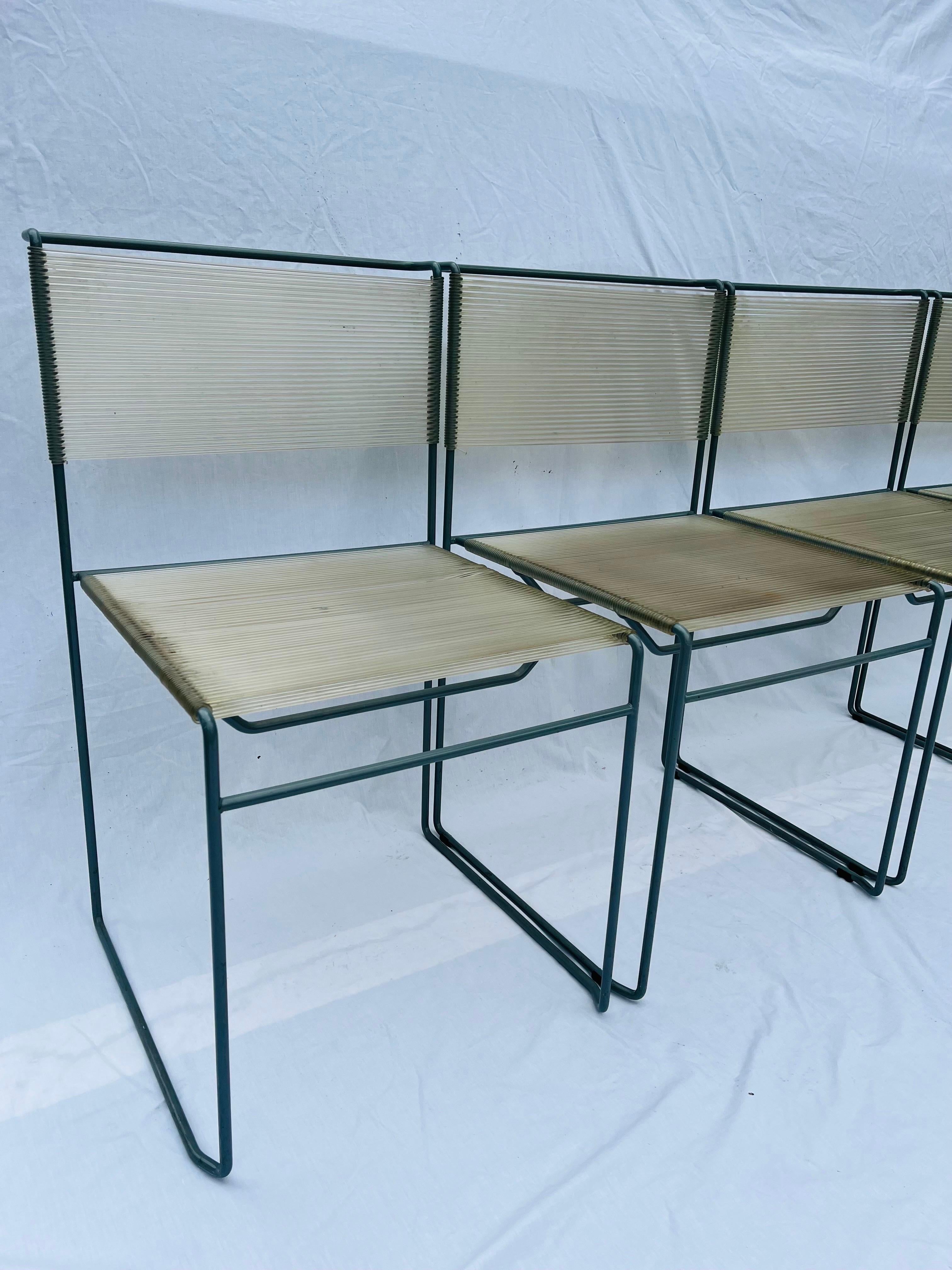 Post-Modern Set Four Italian Design Fly Line Spaghetti Strap Chairs by Giandomenico Belotti For Sale