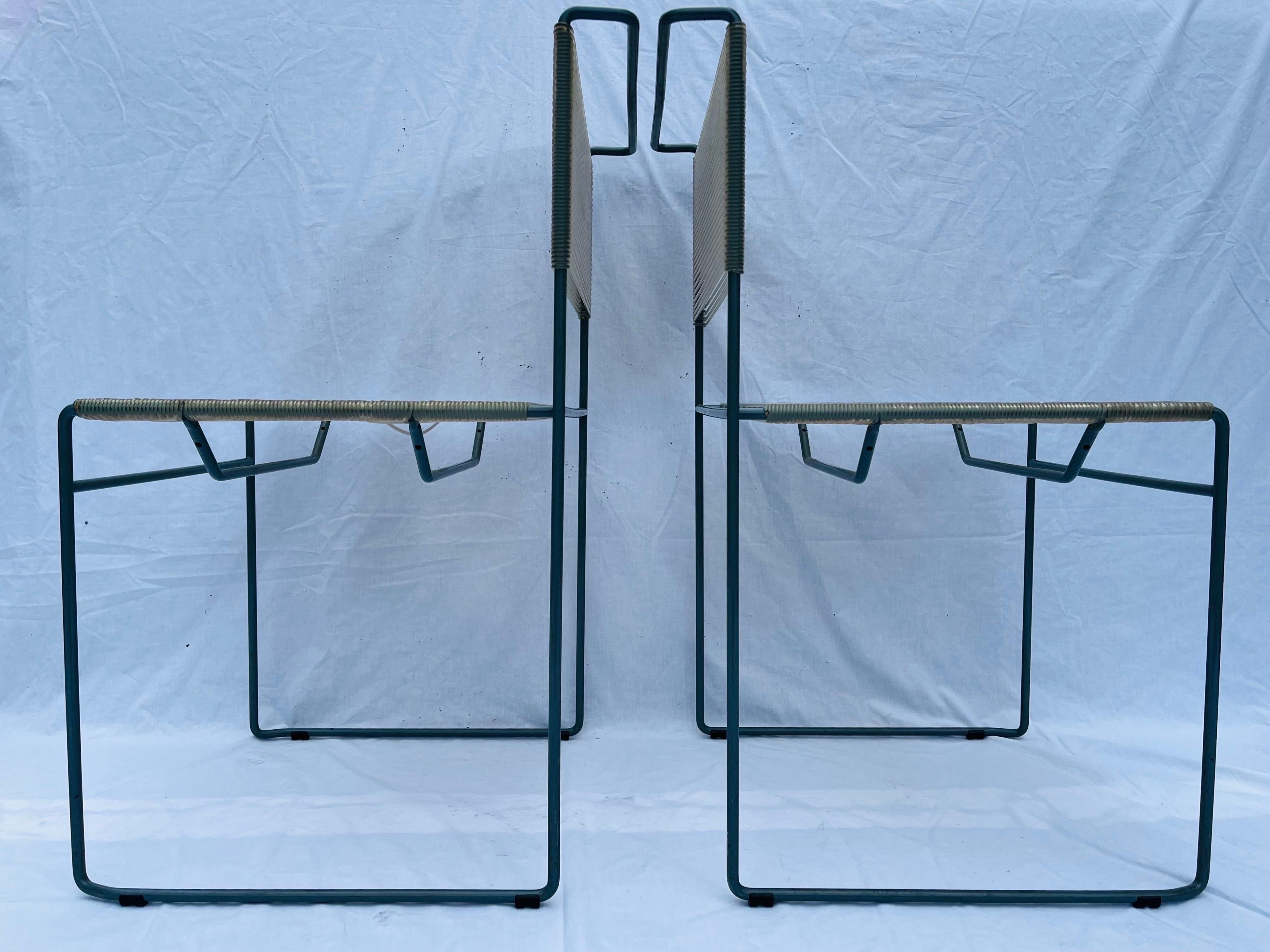 Metal Set Four Italian Design Fly Line Spaghetti Strap Chairs by Giandomenico Belotti For Sale