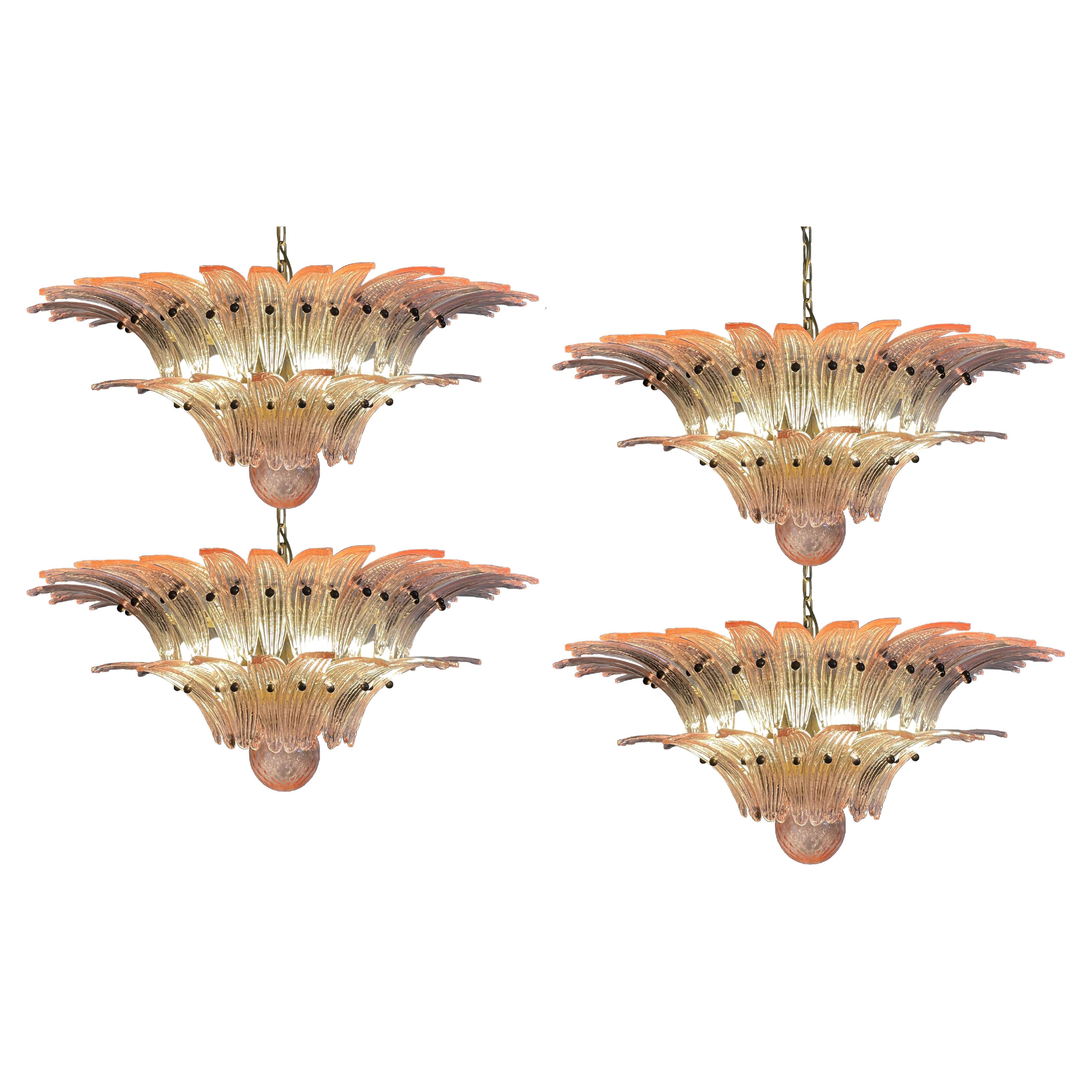 Set Four Italian Pink Chandelier, Murano