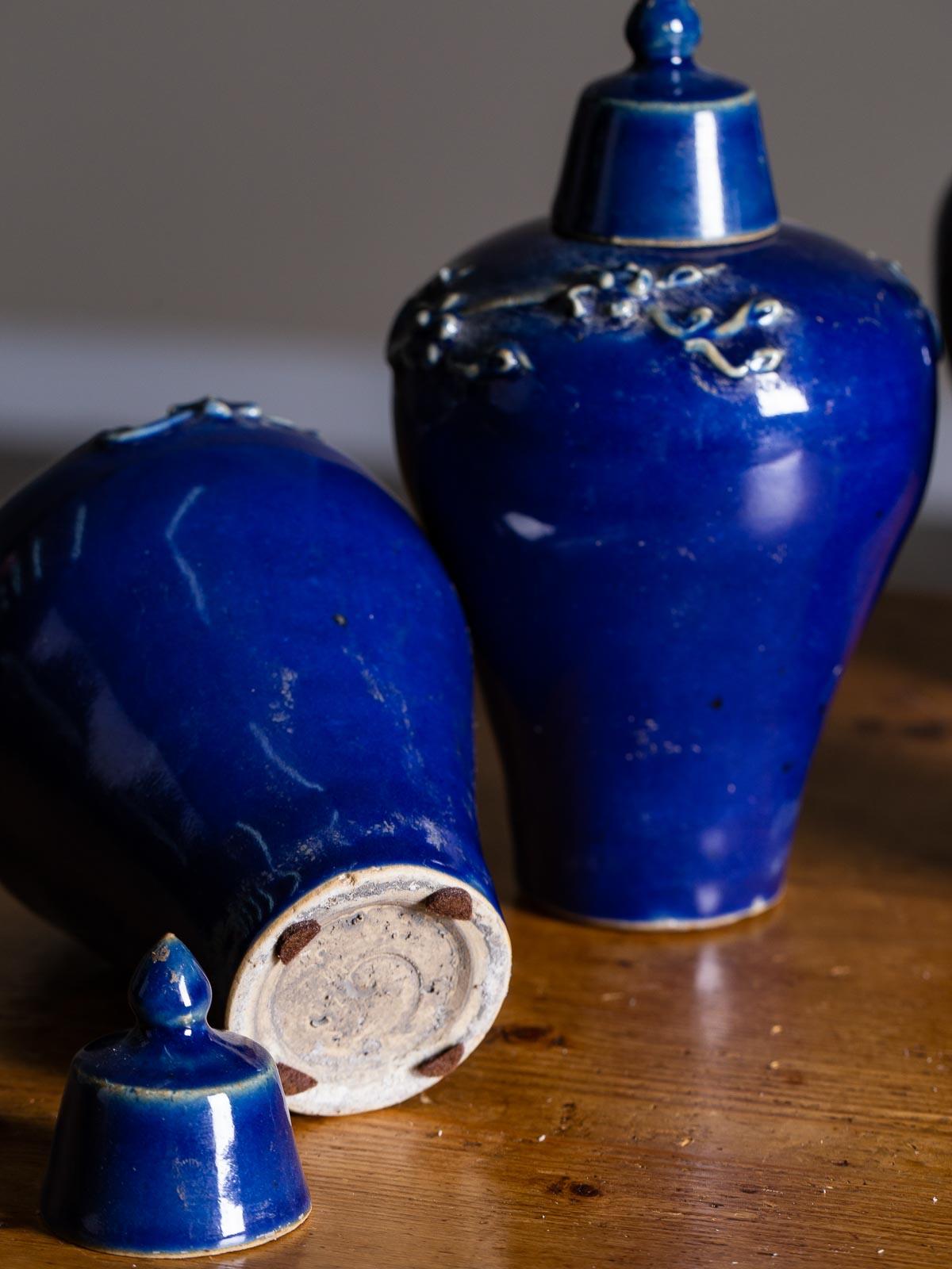 Set of Four Lapis Lazuli Blue Hand Glazed Modern Vessels Pots Jars with Lids 6