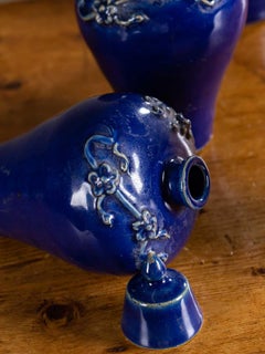 Set of Four Lapis Lazuli Blue Hand Glazed Modern Vessels Pots Jars with Lids