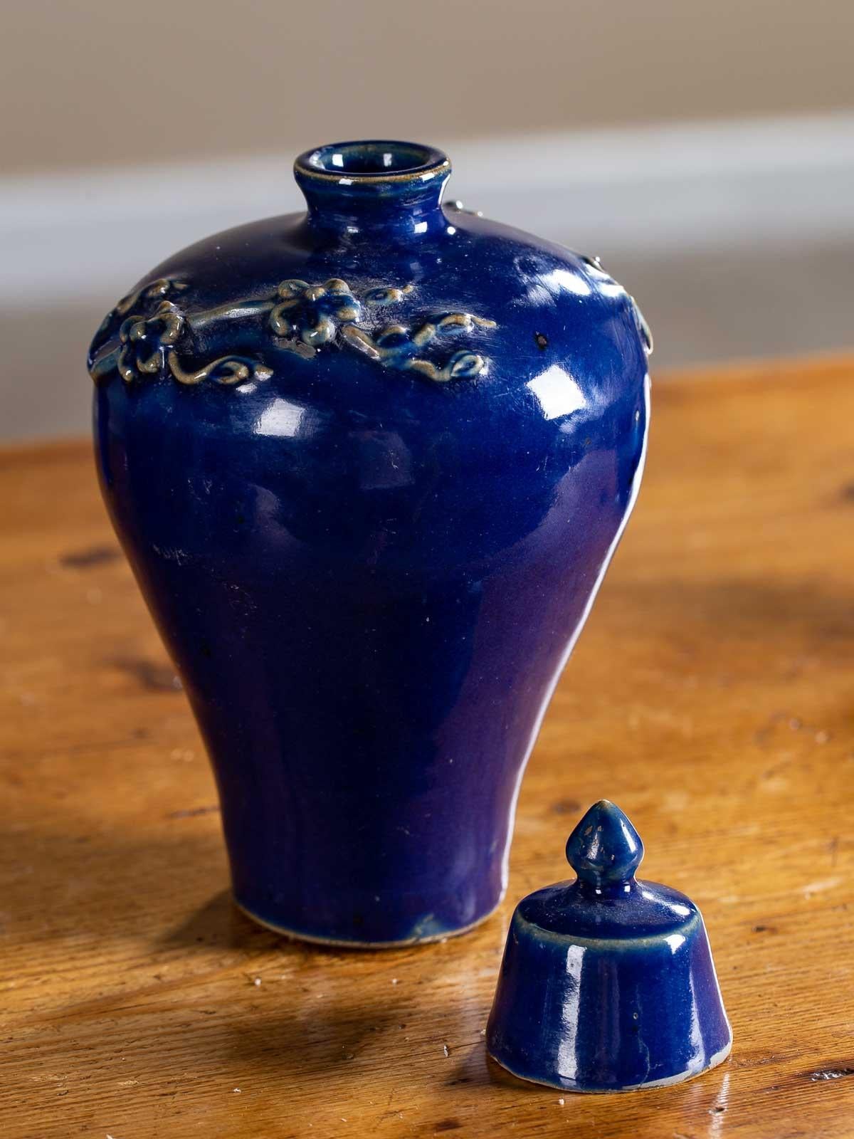 Chinese Set of Four Lapis Lazuli Blue Hand Glazed Modern Vessels Pots Jars with Lids