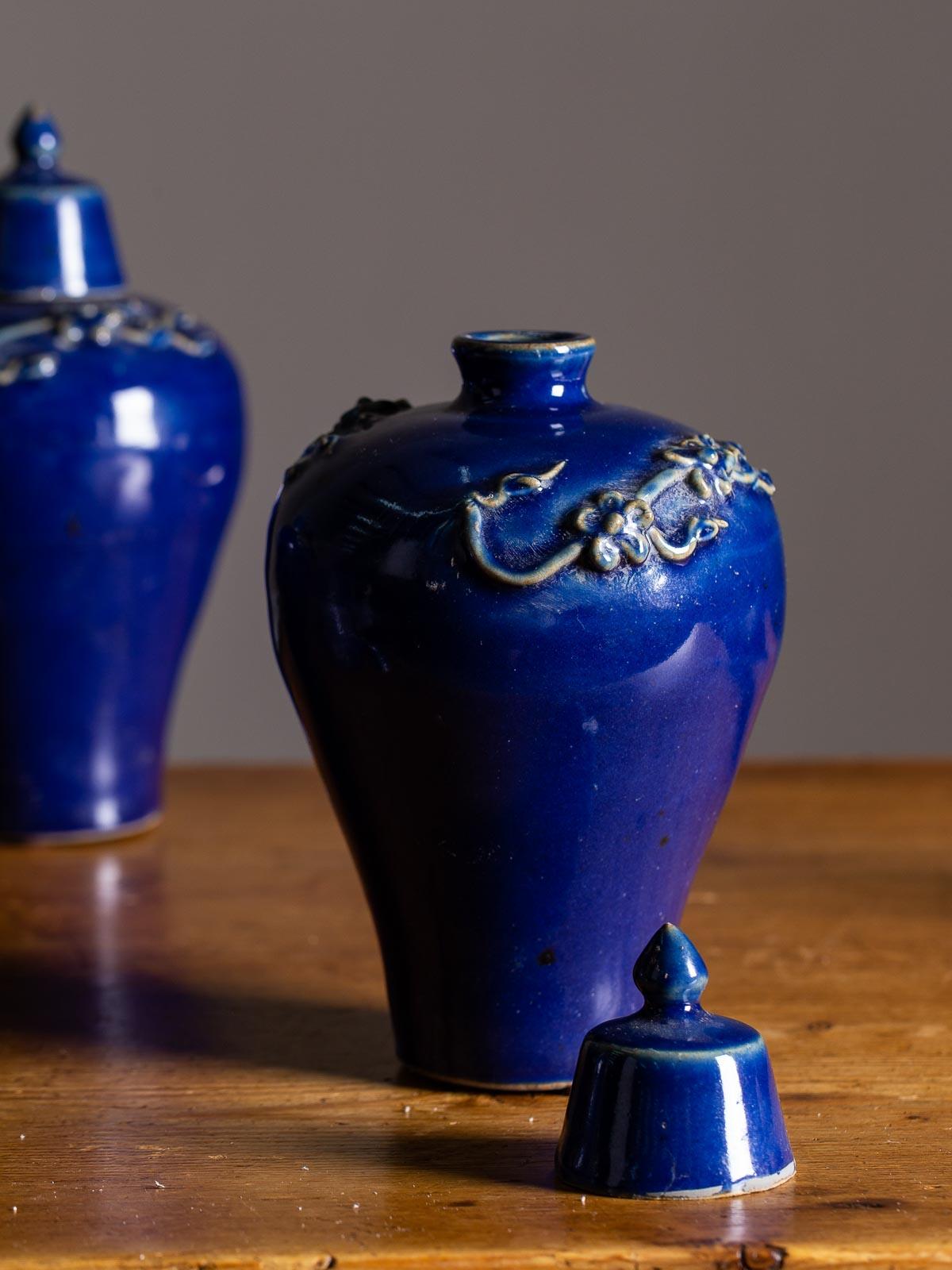 Ceramic Set of Four Lapis Lazuli Blue Hand Glazed Modern Vessels Pots Jars with Lids