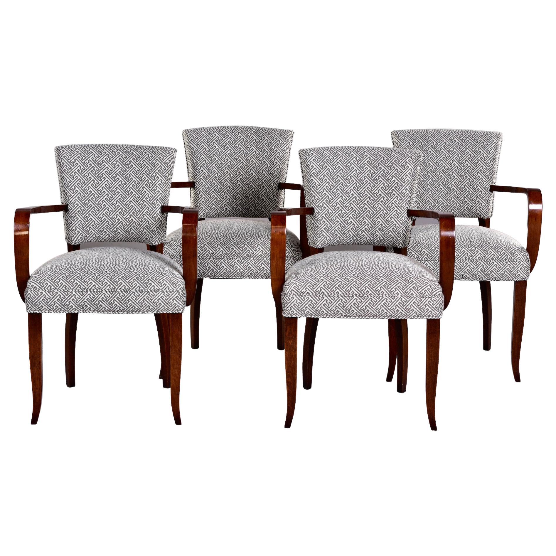 Set Four Mahogany Bridge Chairs with New Upholstery