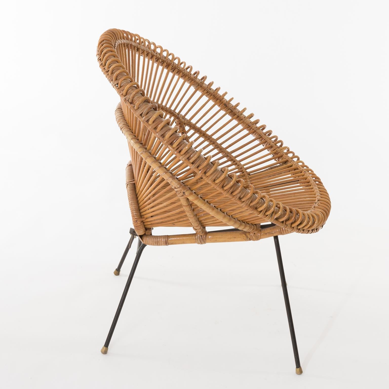 Set Four Mid-Century Modern Rattan Bamboo Chairs, Janine Abraham, Dirk Rol, 1960 For Sale 5