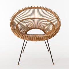 Set Four Mid-Century Modern Rattan Bamboo Chairs, Janine Abraham, Dirk Rol, 1960