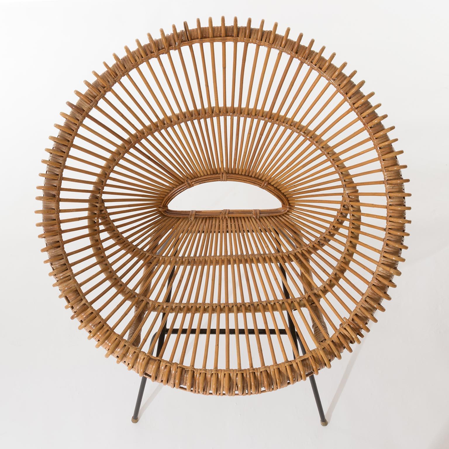 Mid-20th Century Set Four Mid-Century Modern Rattan Bamboo Chairs, Janine Abraham, Dirk Rol, 1960 For Sale