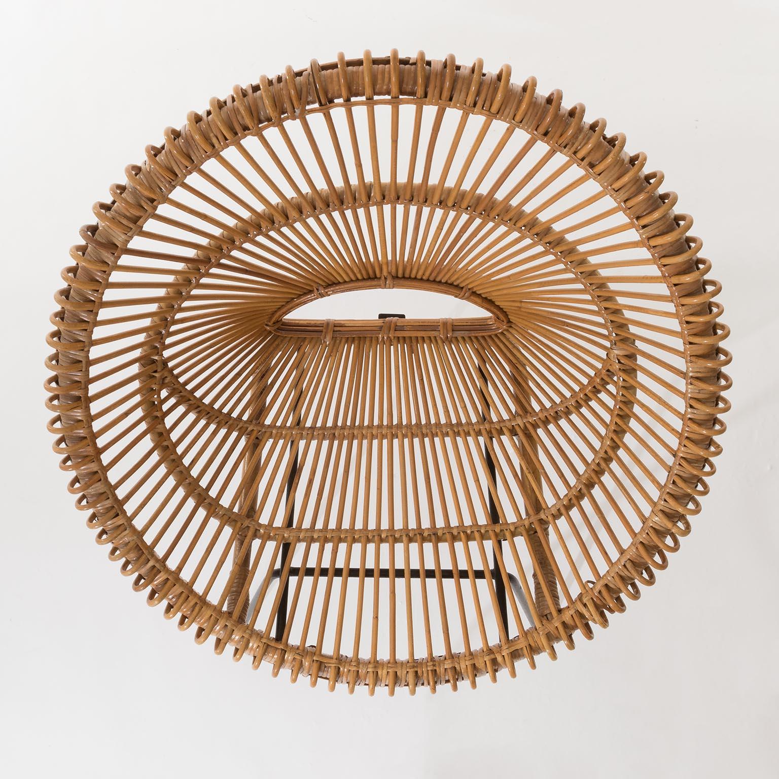Metal Set Four Mid-Century Modern Rattan Bamboo Chairs, Janine Abraham, Dirk Rol, 1960 For Sale