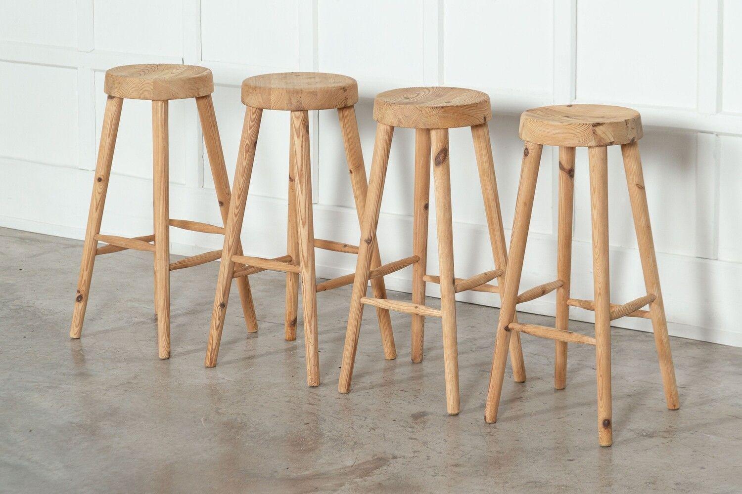 Set Four MidC Charlotte Perriand Style Pine Artists Stools In Good Condition In Staffordshire, GB