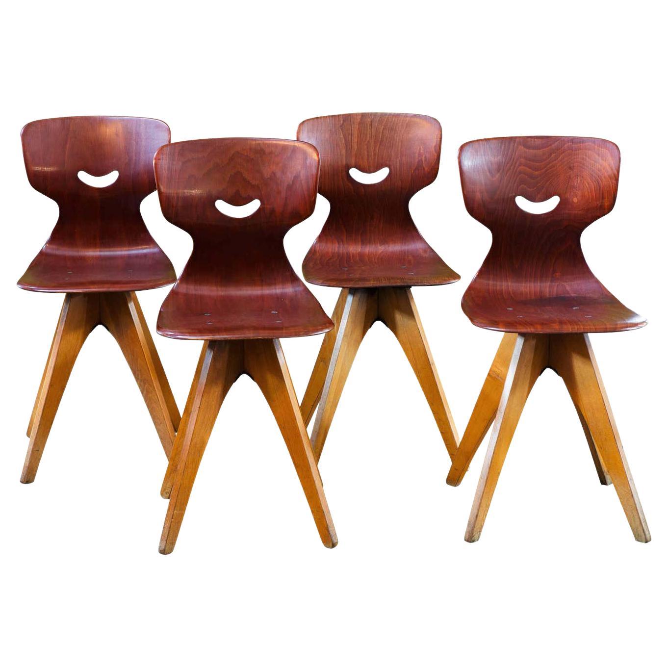 Set Four Midcentury German Plywood Chairs Designed by Adam Stegner for Pagholz