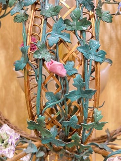 Set Four Monumental French Louis XVI Style Floral Porcelain and Metal Sconces