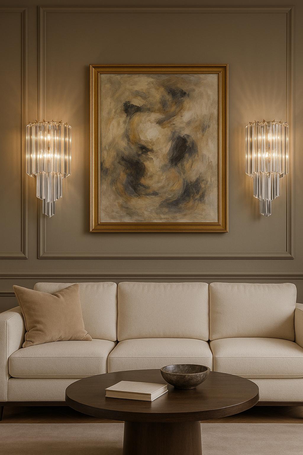 Fantastic Set of Four Vintage Murano wall sconce made by 16 trasparent Murano crystal prism (quadriedri) for each applique in a gold metal frame. The shape of this sconce is spiral.
Period: late XX century
Dimensions: 21,65 inches height (55 cm);