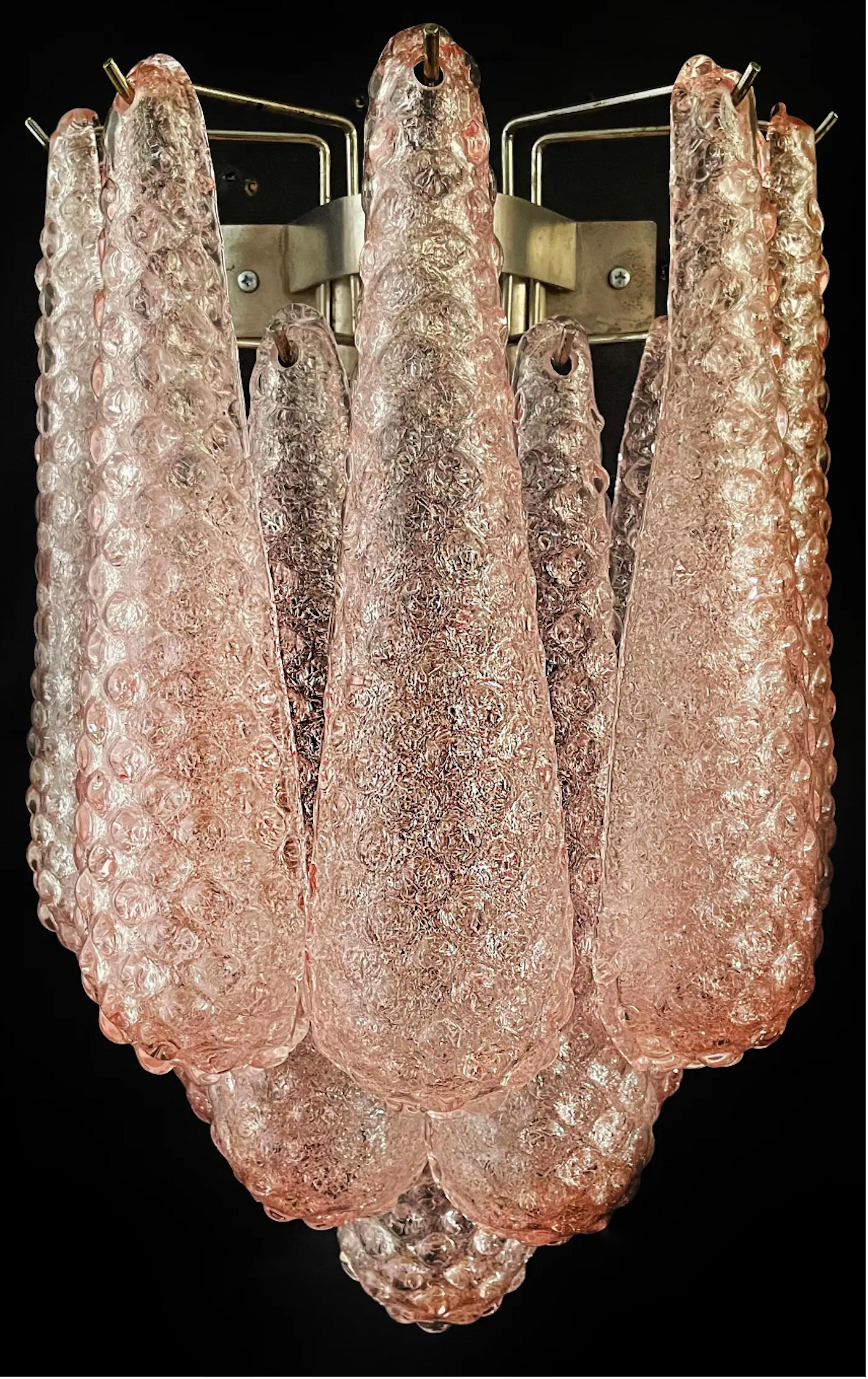 Italian Set Four of Vintage Pink Glass Petals Drop Wall Sconce, Murano For Sale