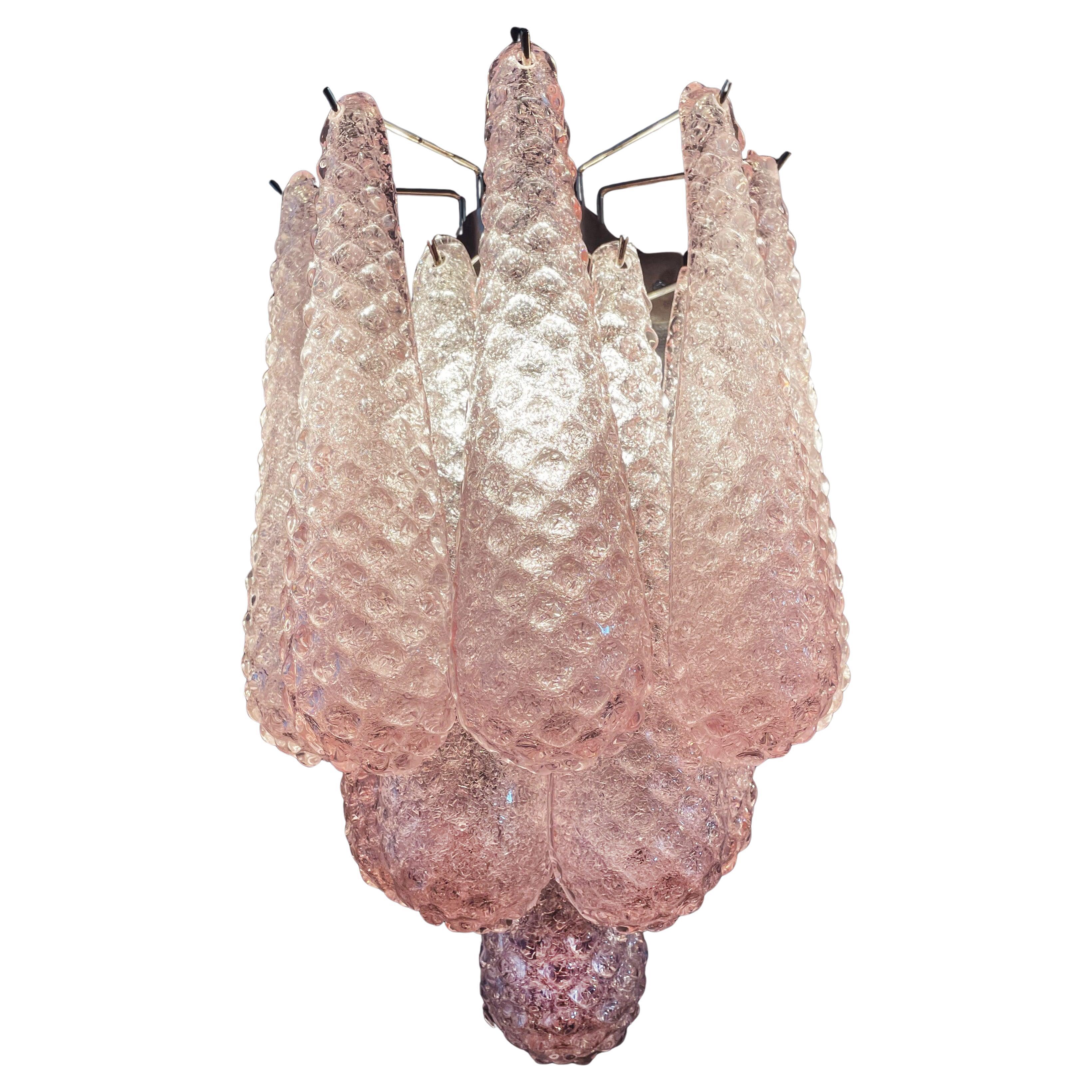 Set Four of Vintage Pink Glass Petals Drop Wall Sconce, Murano For Sale