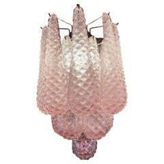 Set von vier rosa Vintage-Wandleuchtern aus Glas mit Blütenblatt-Tropfen, Murano