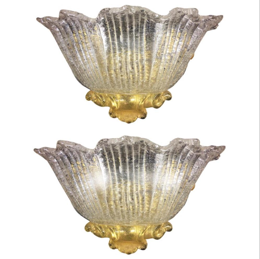 Set  Four Sconces Gold Inclusions Barovier & Toso Style, Murano, 1980 For Sale 3