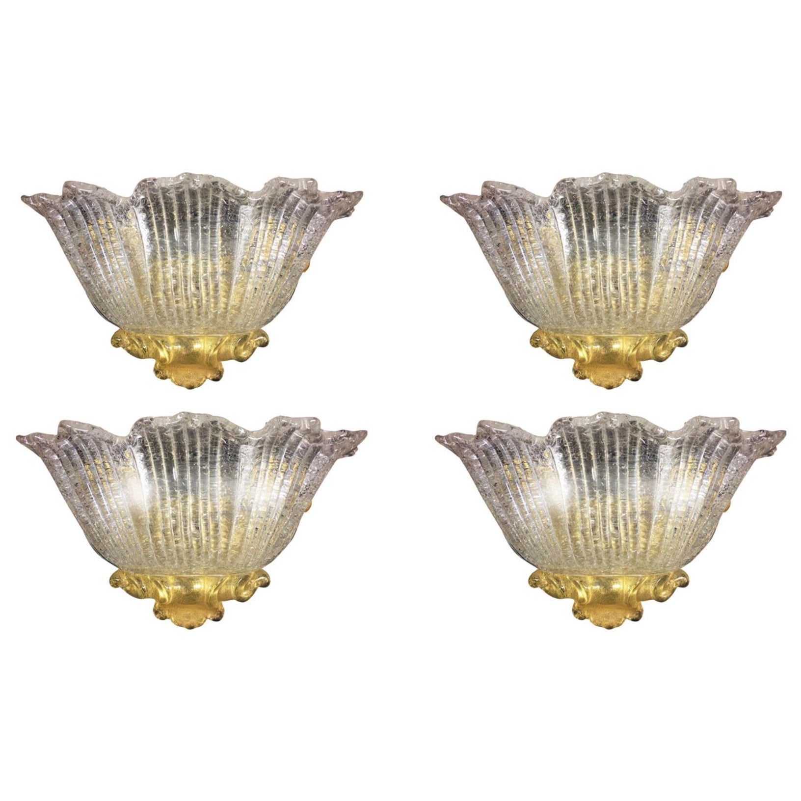 Set  Quattro lampade a incasso in oro stile Barovier & Toso, Murano, 1980