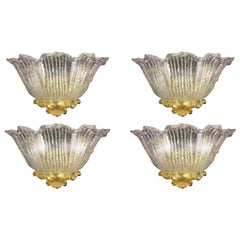 Set  Four Sconces Gold Inclusions Barovier & Toso Style, Murano, 1980